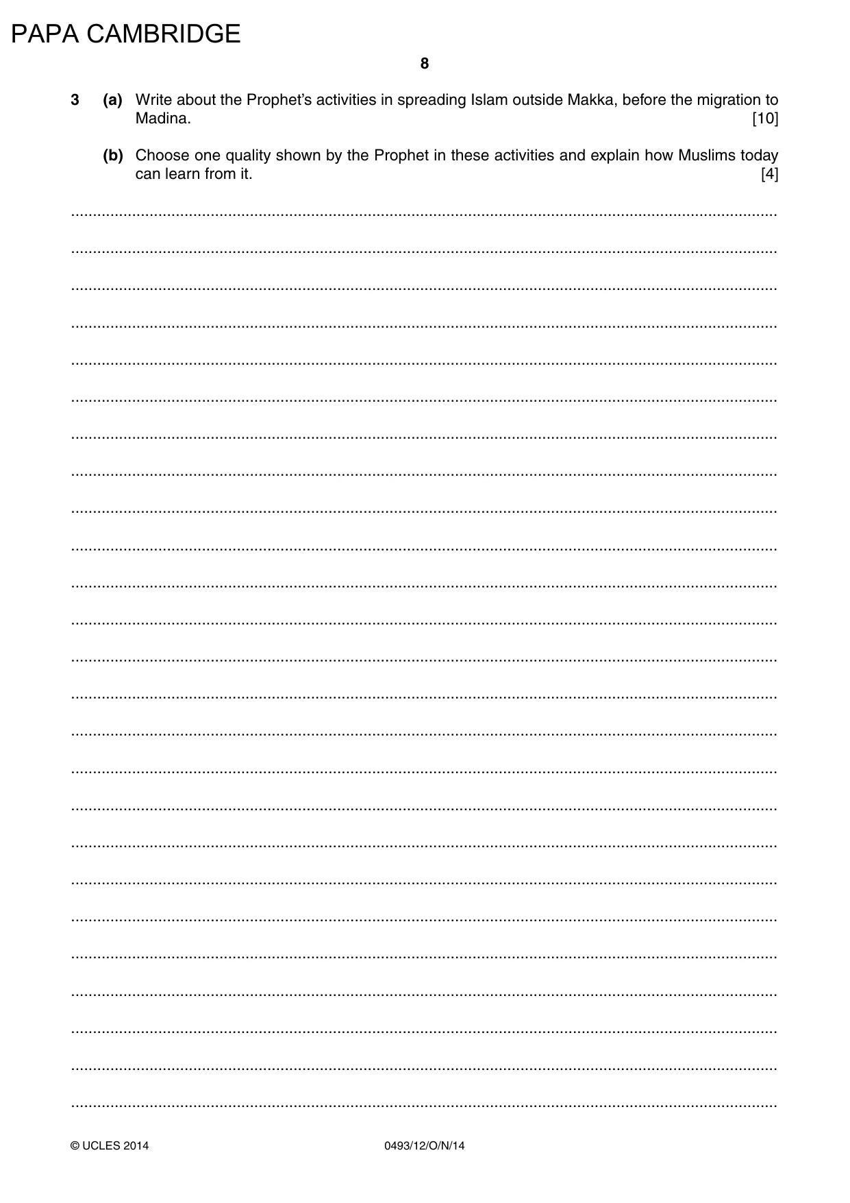 Cambridge IGCSE Islamiyat 0493 2014 Oct/Nov Paper 1 · Variant 2 question paper, page 8 of 16