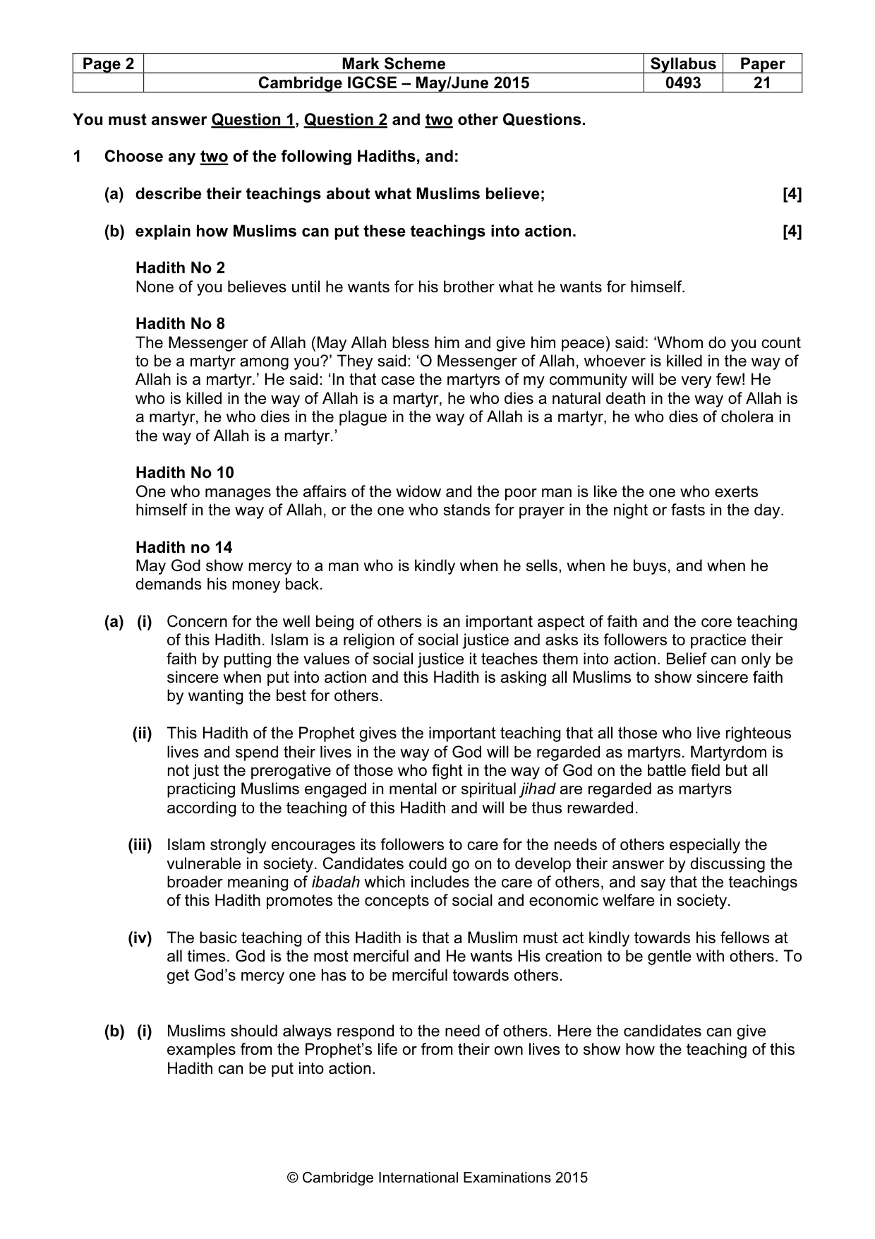 Mark scheme, page 2 of 5
