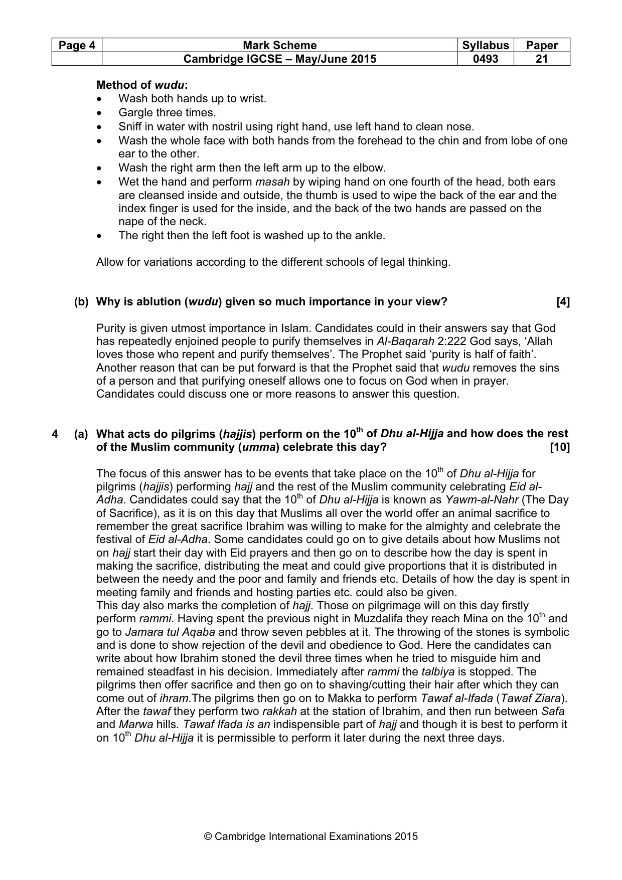 Mark scheme, page 4 of 5