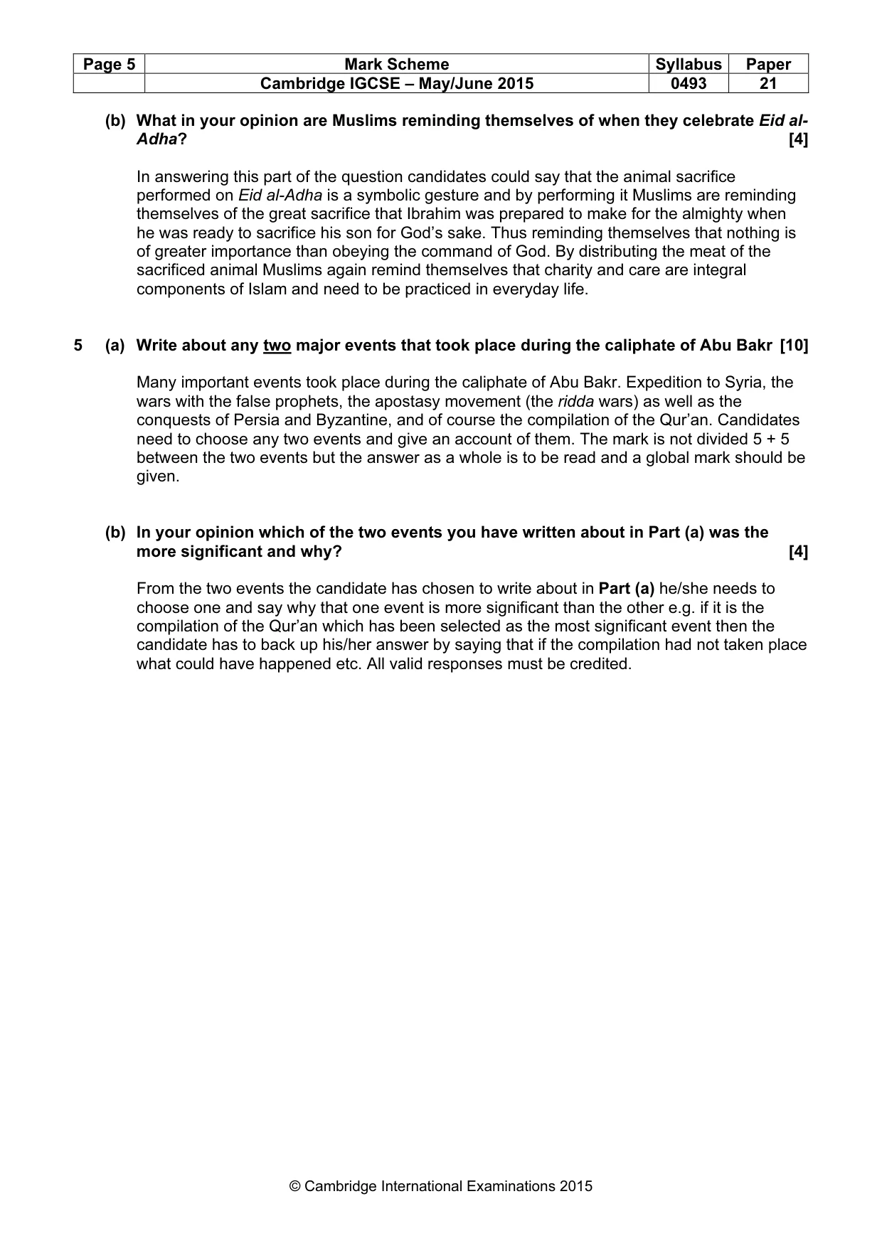 Mark scheme, page 5 of 5