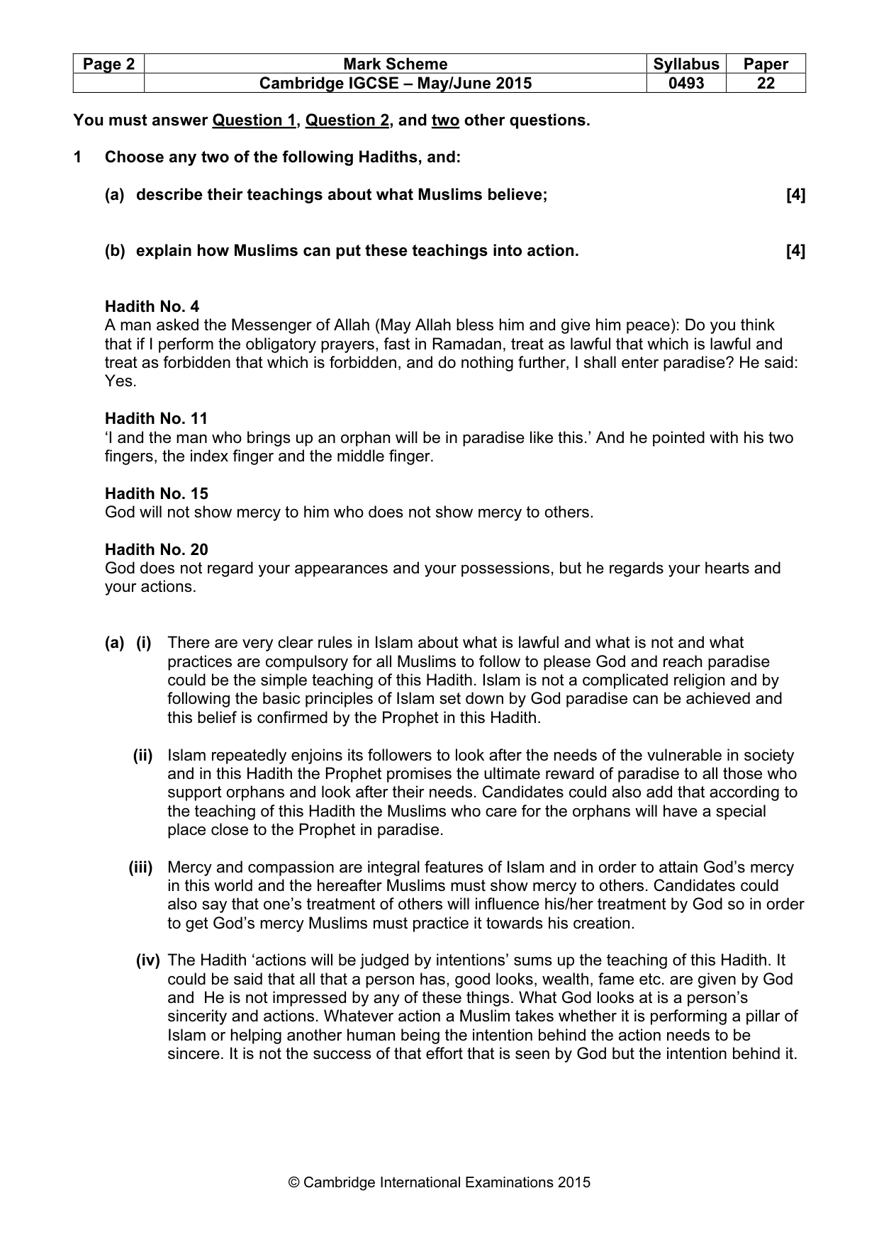 Mark scheme, page 2 of 5