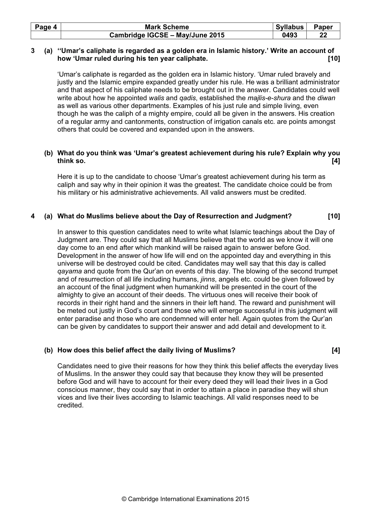 Mark scheme, page 4 of 5
