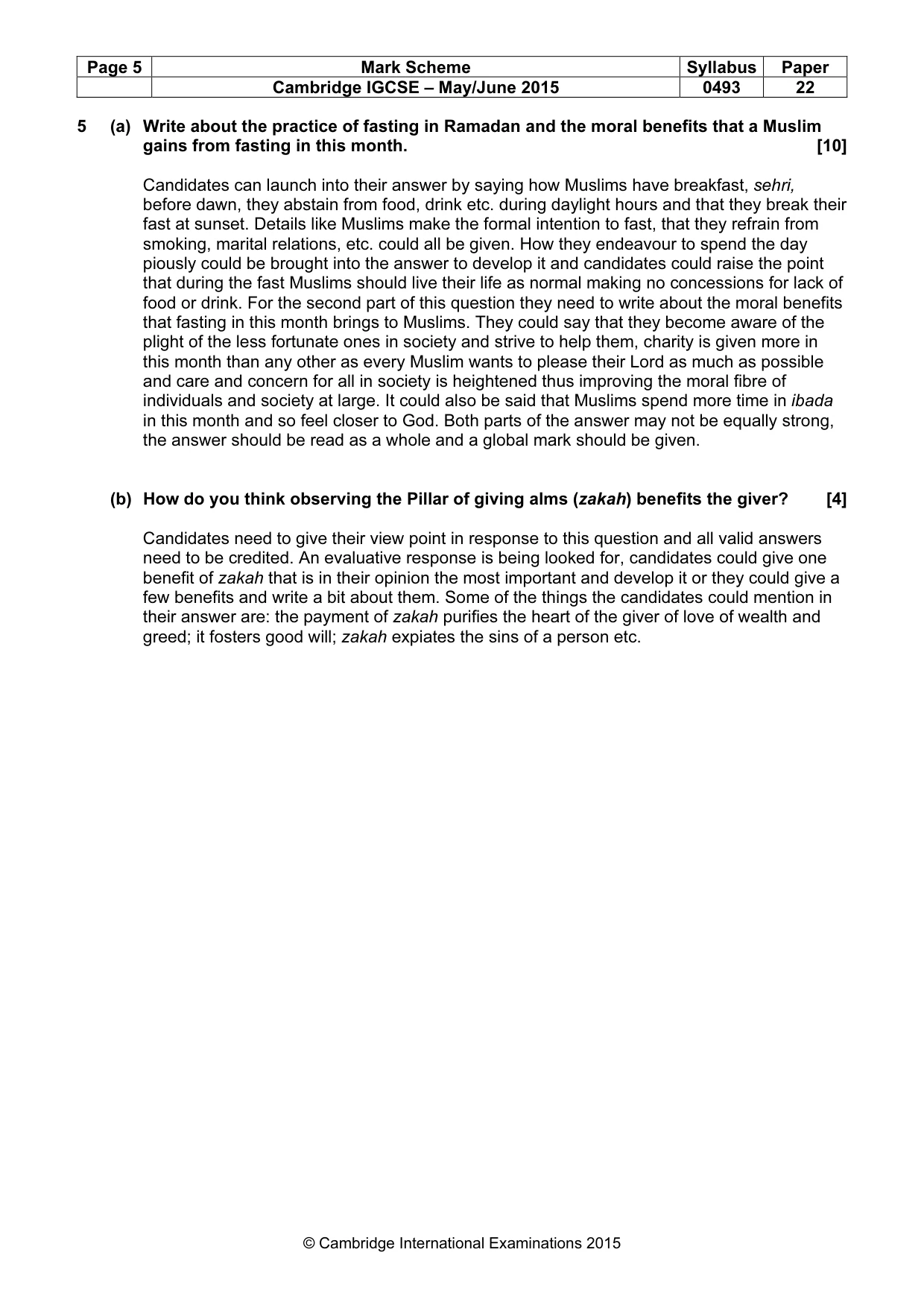 Mark scheme, page 5 of 5
