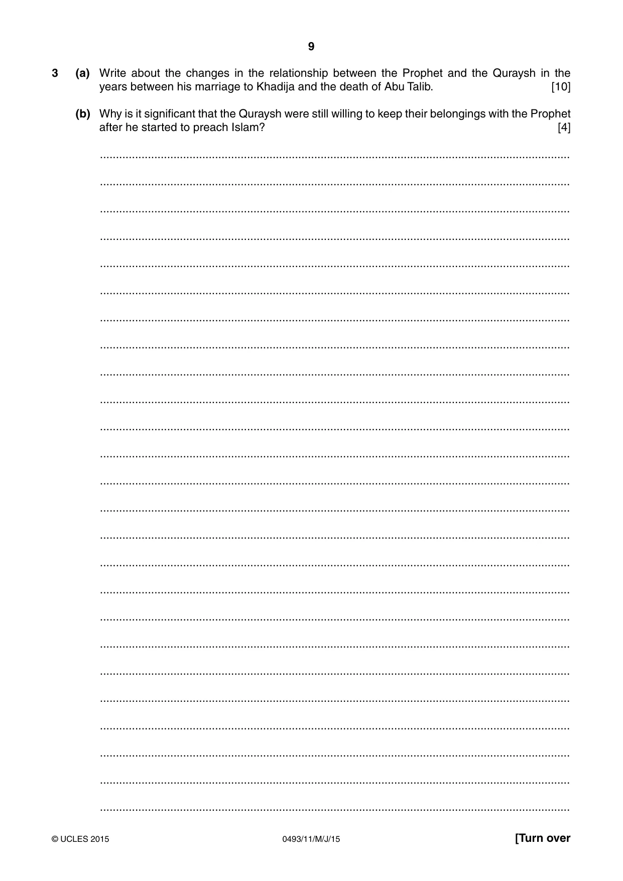 Cambridge IGCSE Islamiyat 0493 2015 May/June Paper 1 · Variant 1 question paper, page 9 of 20