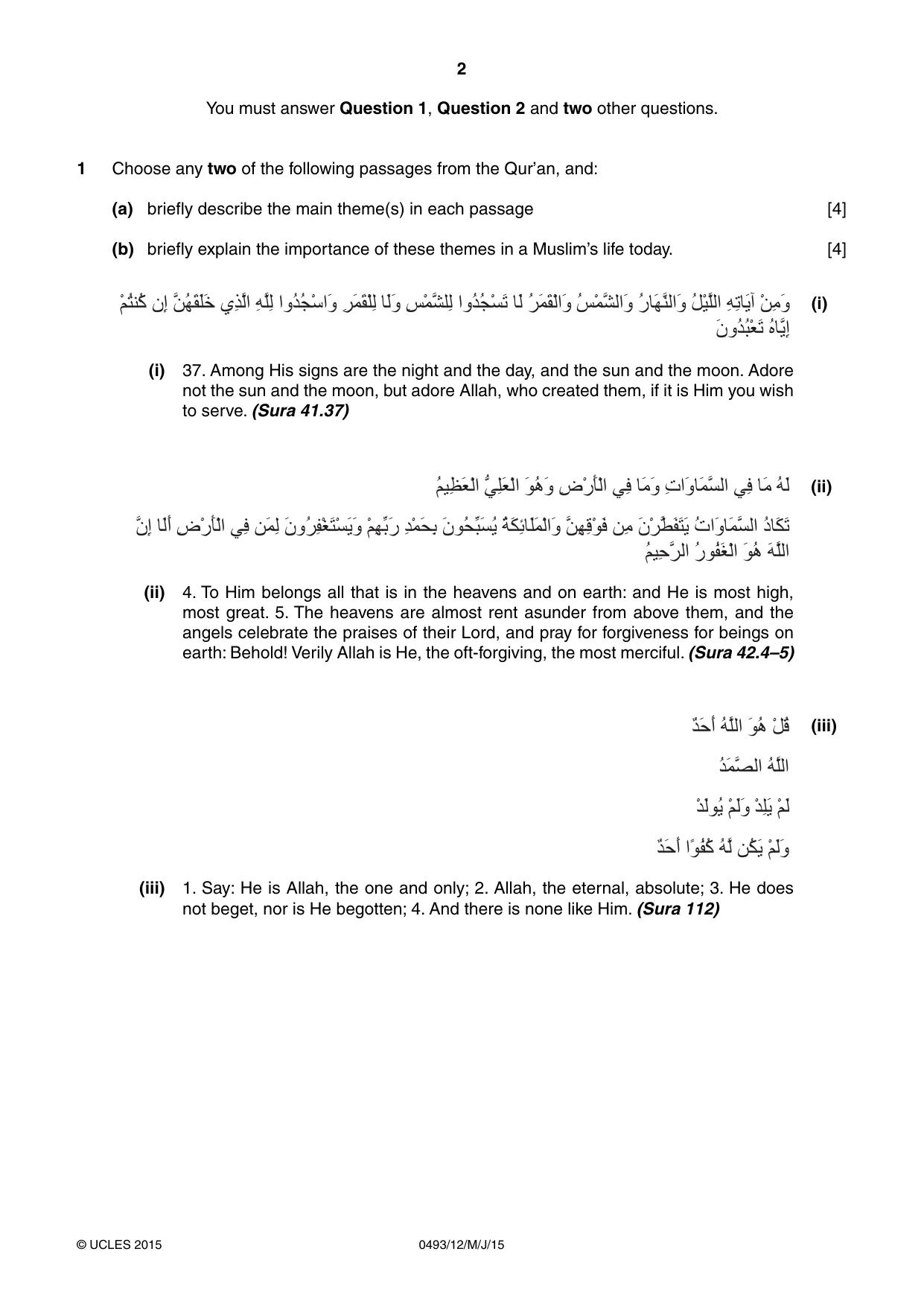 Cambridge IGCSE Islamiyat 0493 2015 May/June Paper 1 · Variant 2 question paper, page 2 of 16