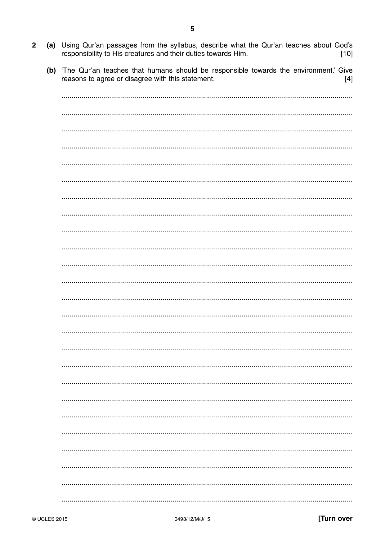 Cambridge IGCSE Islamiyat 0493 2015 May/June Paper 1 · Variant 2 question paper, page 5 of 16