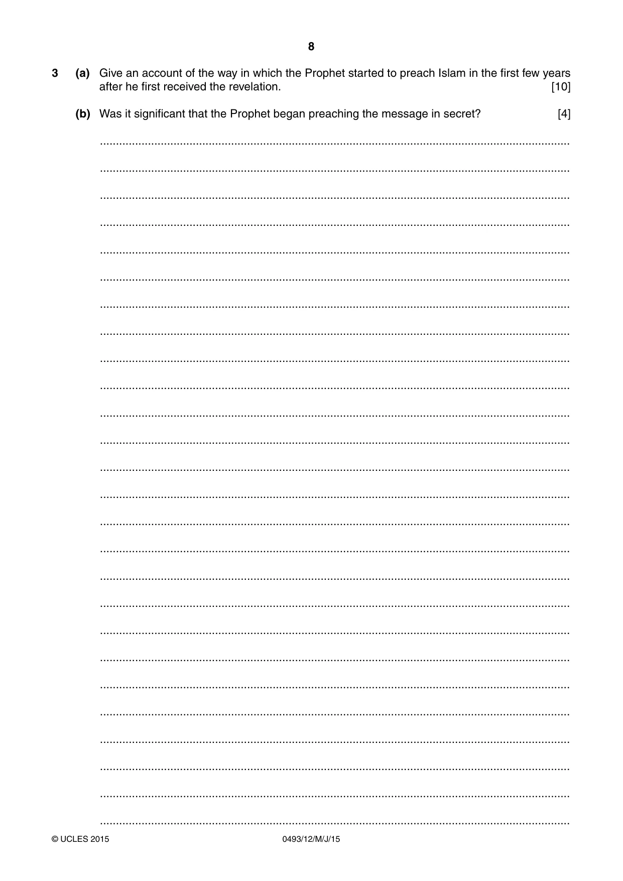 Cambridge IGCSE Islamiyat 0493 2015 May/June Paper 1 · Variant 2 question paper, page 8 of 16
