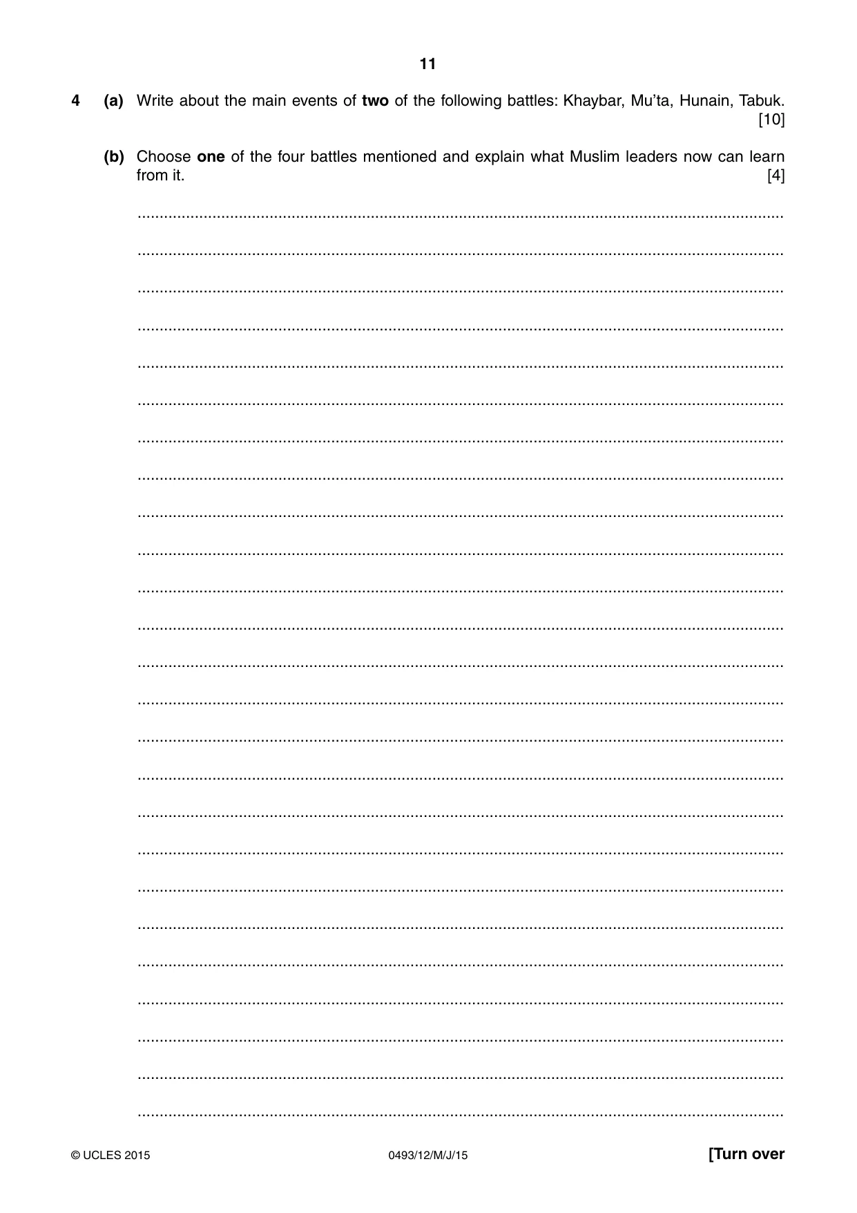 Cambridge IGCSE Islamiyat 0493 2015 May/June Paper 1 · Variant 2 question paper, page 11 of 16