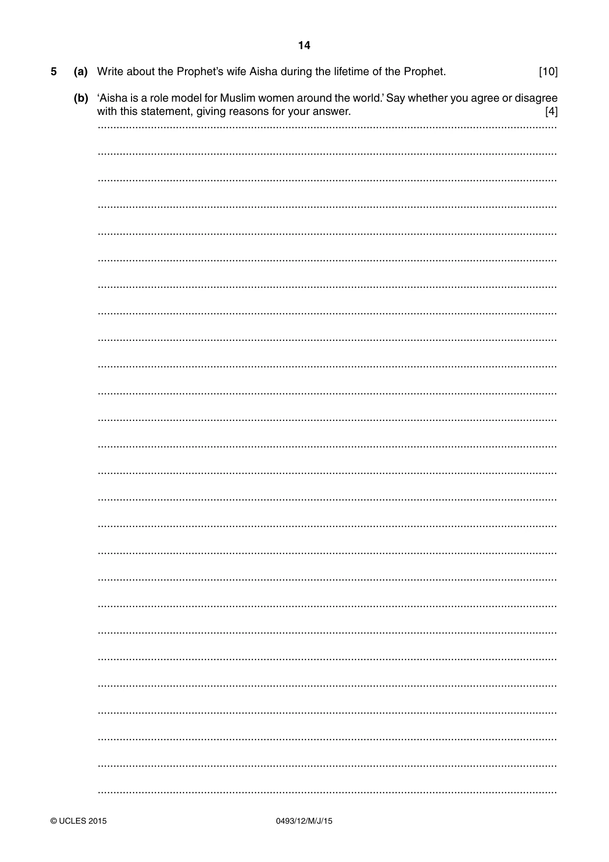 Cambridge IGCSE Islamiyat 0493 2015 May/June Paper 1 · Variant 2 question paper, page 14 of 16