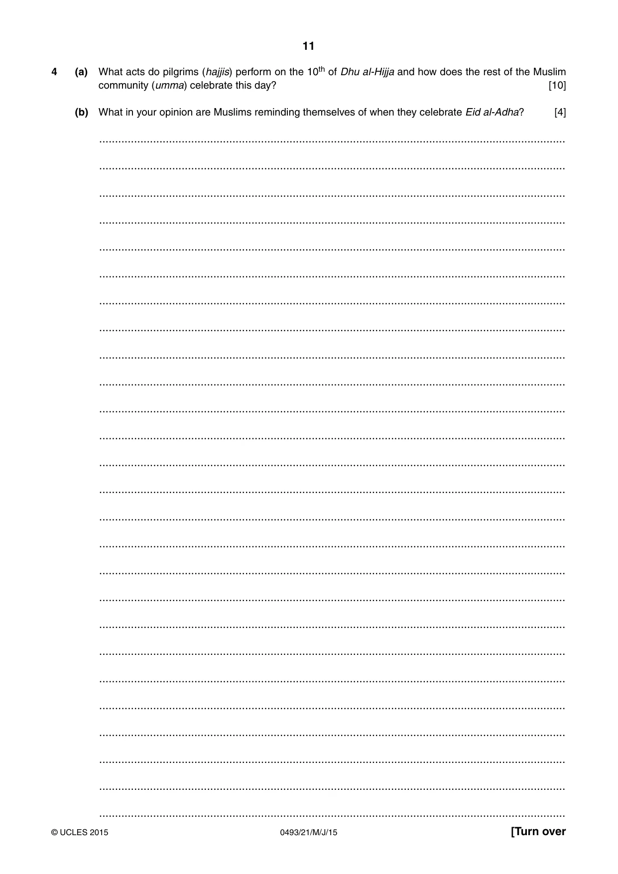 Cambridge IGCSE Islamiyat 0493 2015 May/June Paper 2 · Variant 1 question paper, page 11 of 16