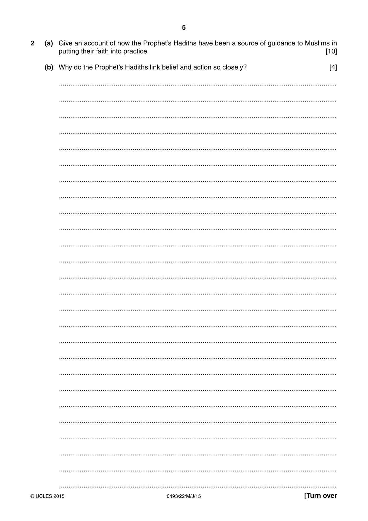 Cambridge IGCSE Islamiyat 0493 2015 May/June Paper 2 · Variant 2 question paper, page 5 of 16
