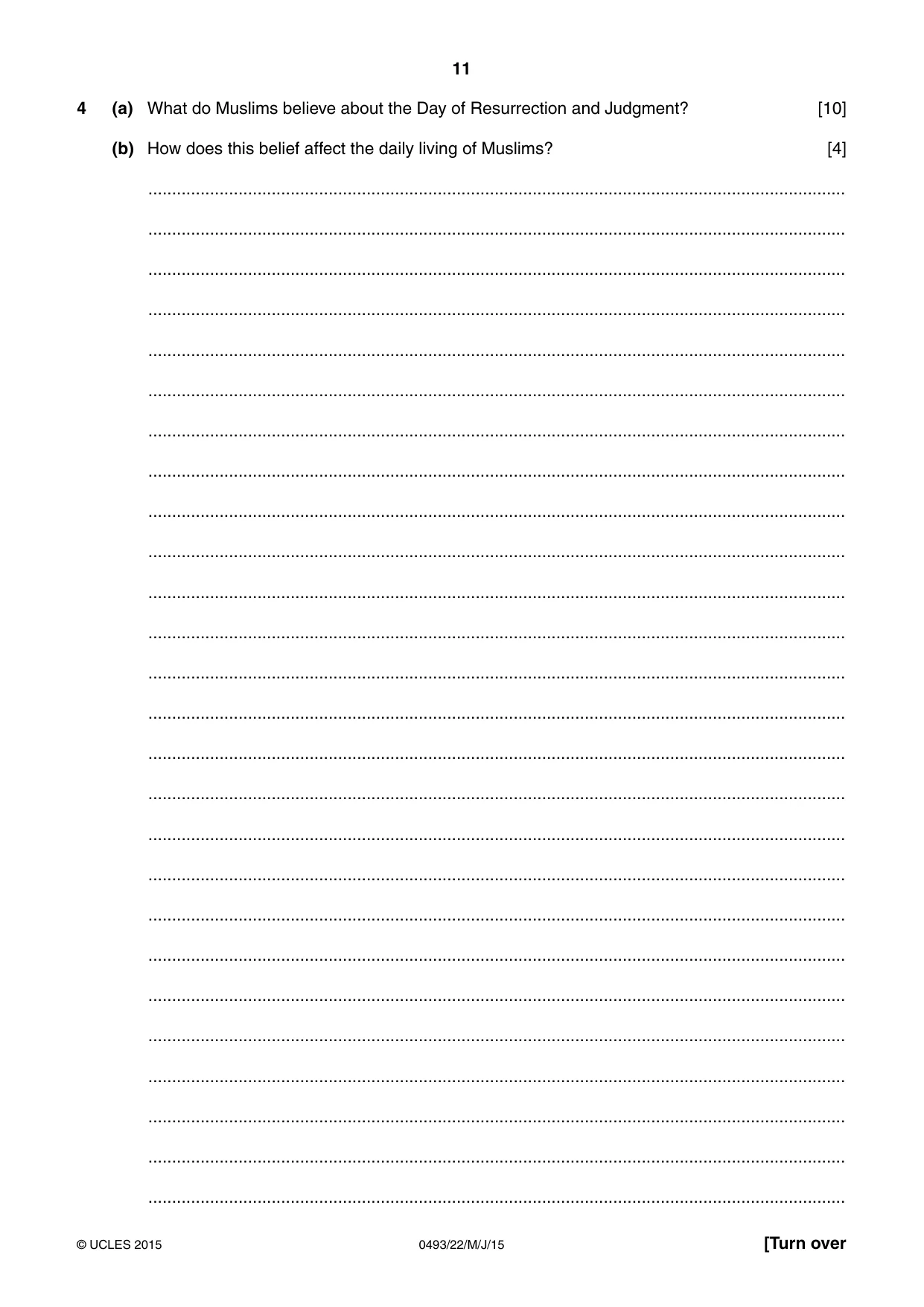 Cambridge IGCSE Islamiyat 0493 2015 May/June Paper 2 · Variant 2 question paper, page 11 of 16