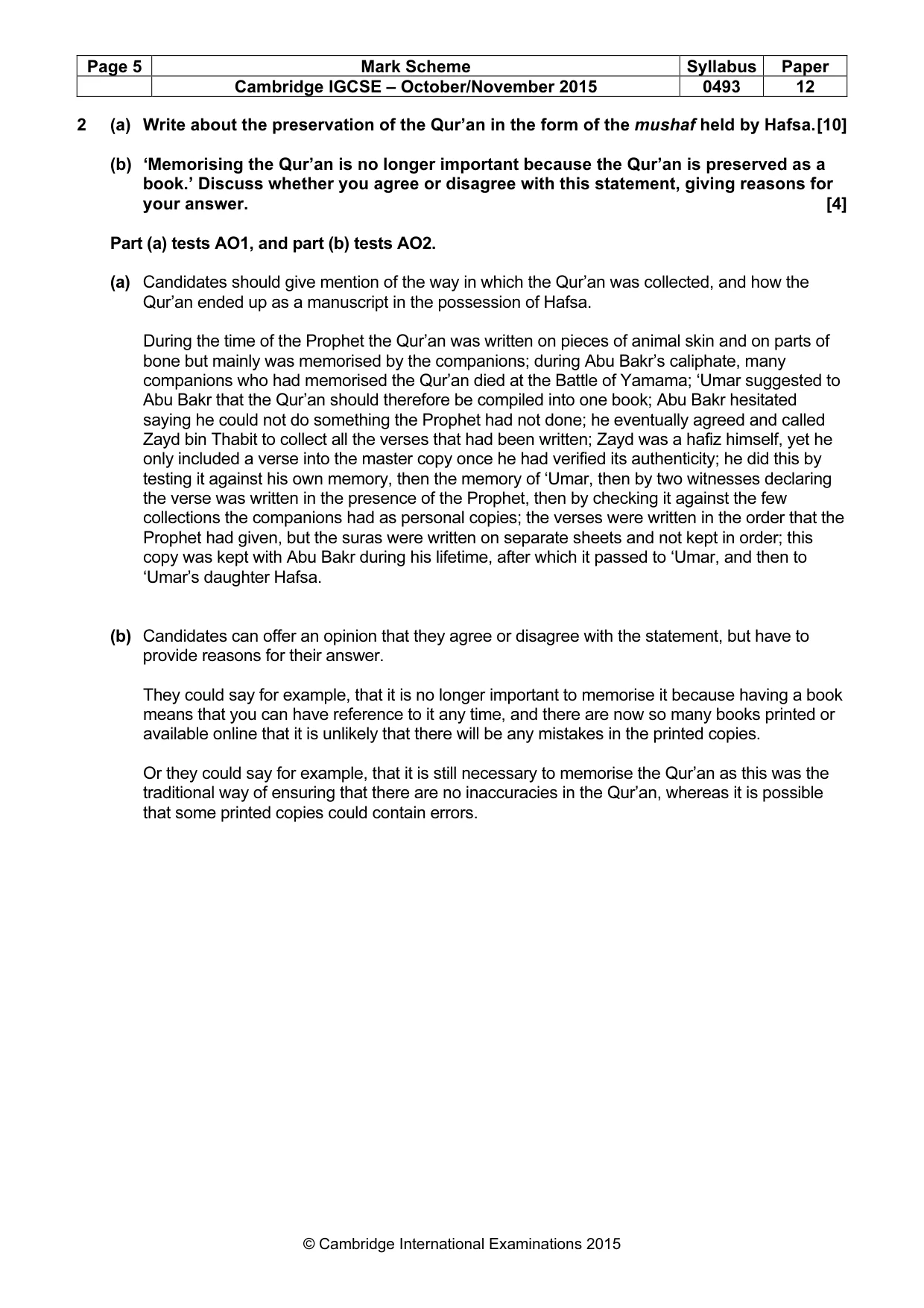 Mark scheme, page 5 of 9