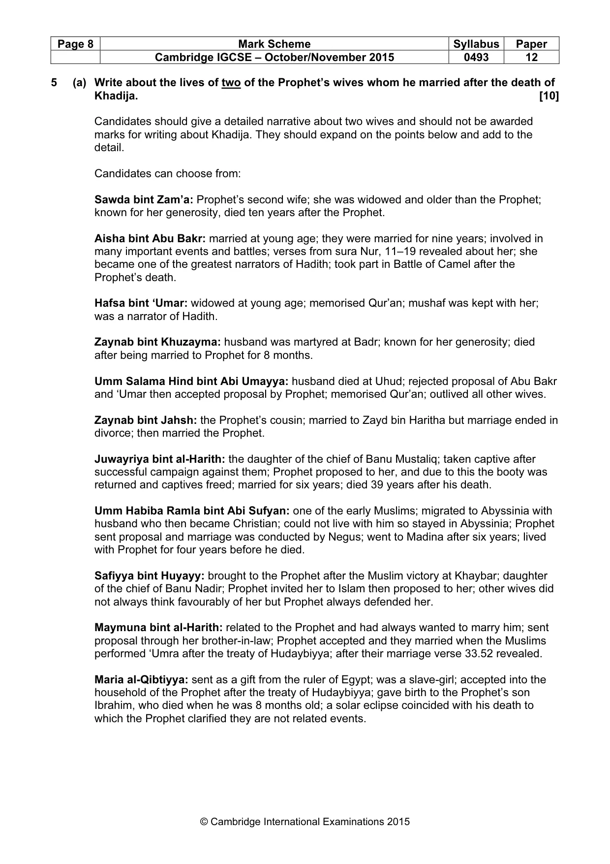Mark scheme, page 8 of 9