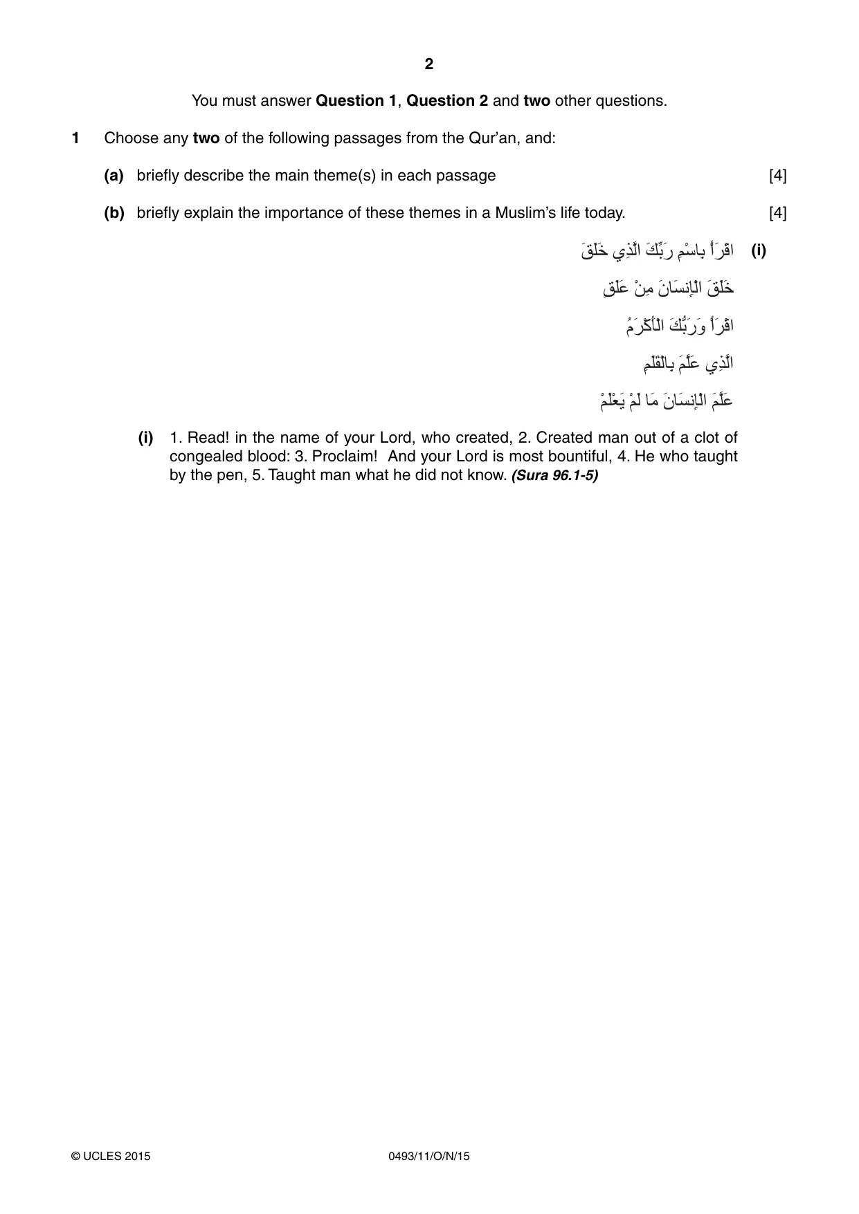 Cambridge IGCSE Islamiyat 0493 2015 Oct/Nov Paper 1 · Variant 1 question paper, page 2 of 20