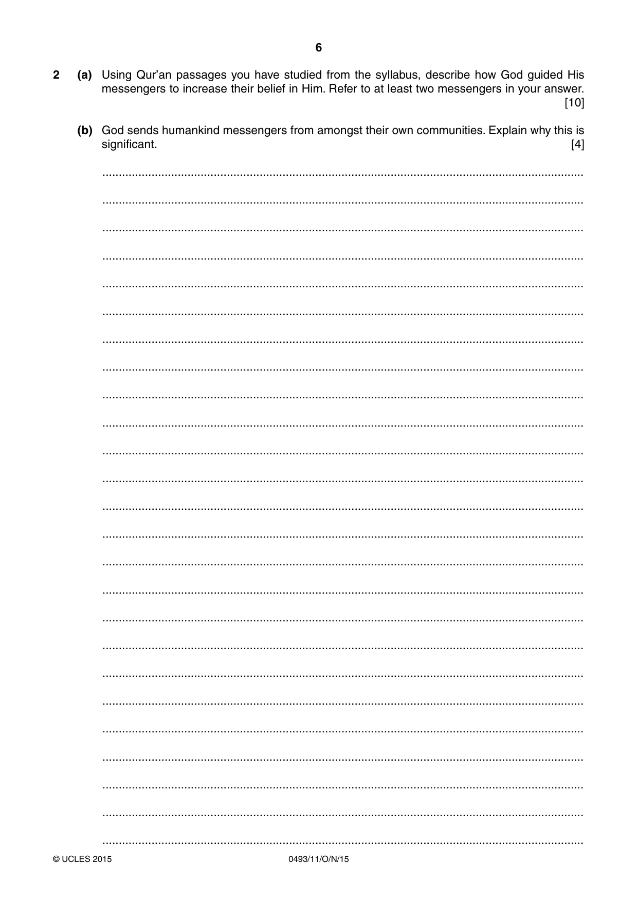 Cambridge IGCSE Islamiyat 0493 2015 Oct/Nov Paper 1 · Variant 1 question paper, page 6 of 20