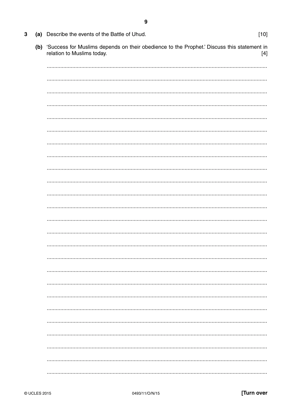 Cambridge IGCSE Islamiyat 0493 2015 Oct/Nov Paper 1 · Variant 1 question paper, page 9 of 20