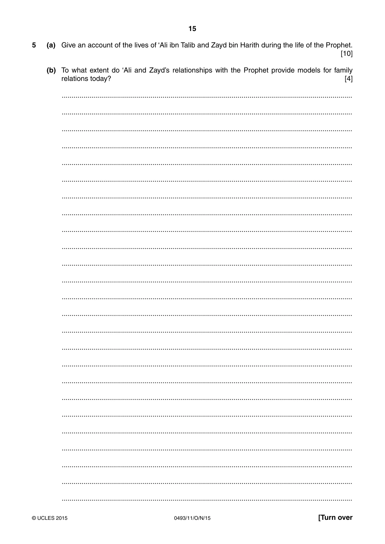 Cambridge IGCSE Islamiyat 0493 2015 Oct/Nov Paper 1 · Variant 1 question paper, page 15 of 20