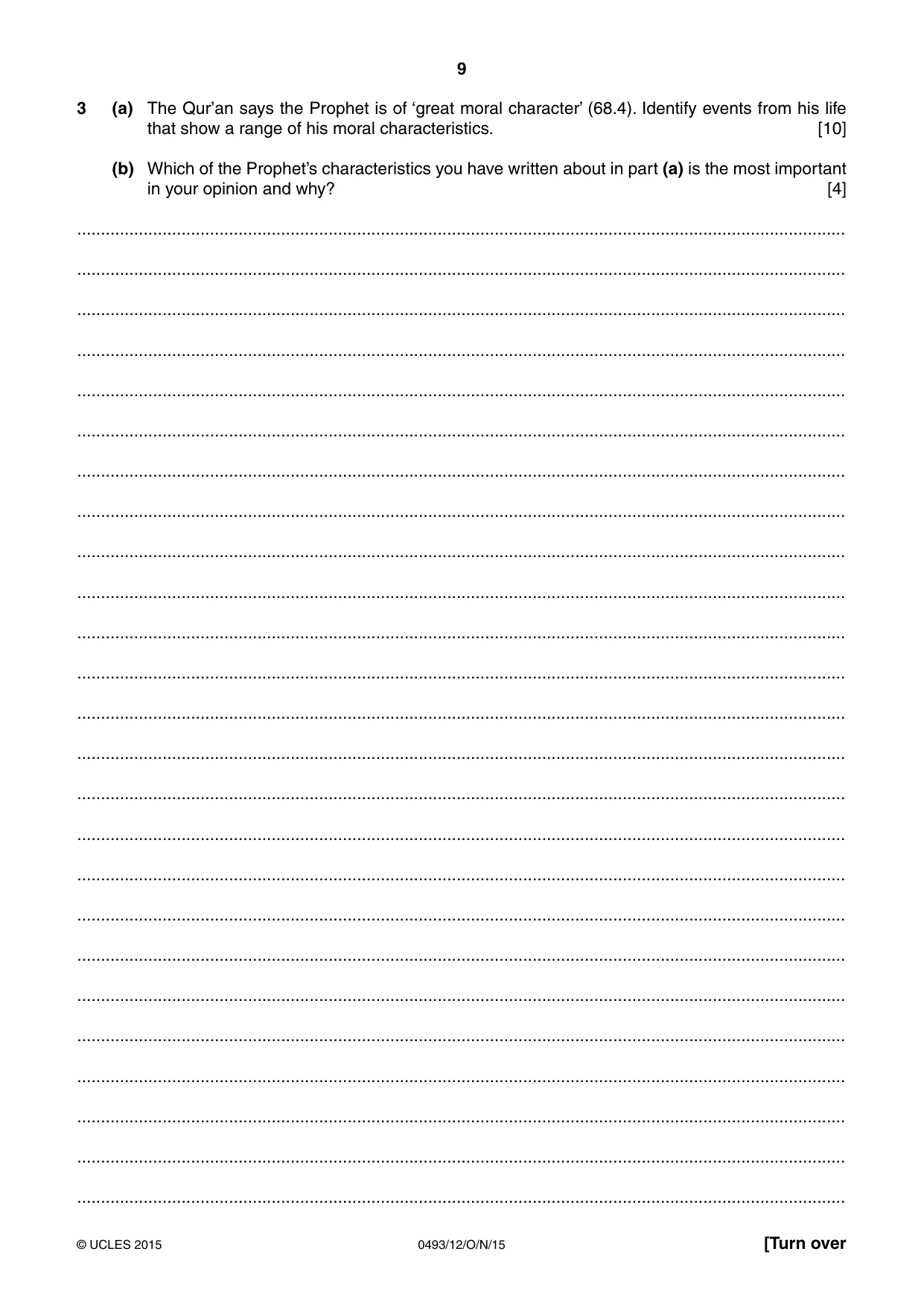 Cambridge IGCSE Islamiyat 0493 2015 Oct/Nov Paper 1 · Variant 2 question paper, page 9 of 20