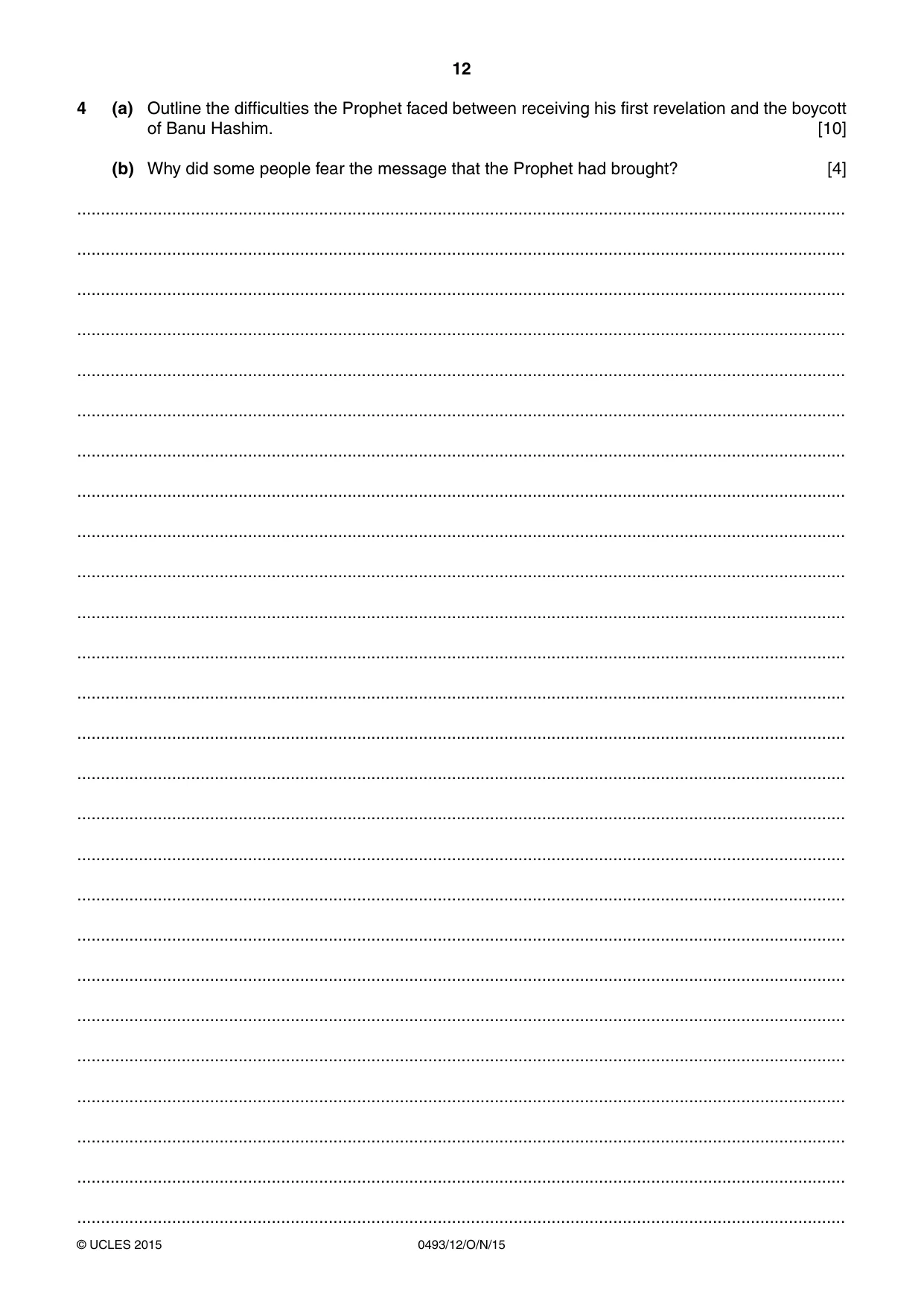 Cambridge IGCSE Islamiyat 0493 2015 Oct/Nov Paper 1 · Variant 2 question paper, page 12 of 20