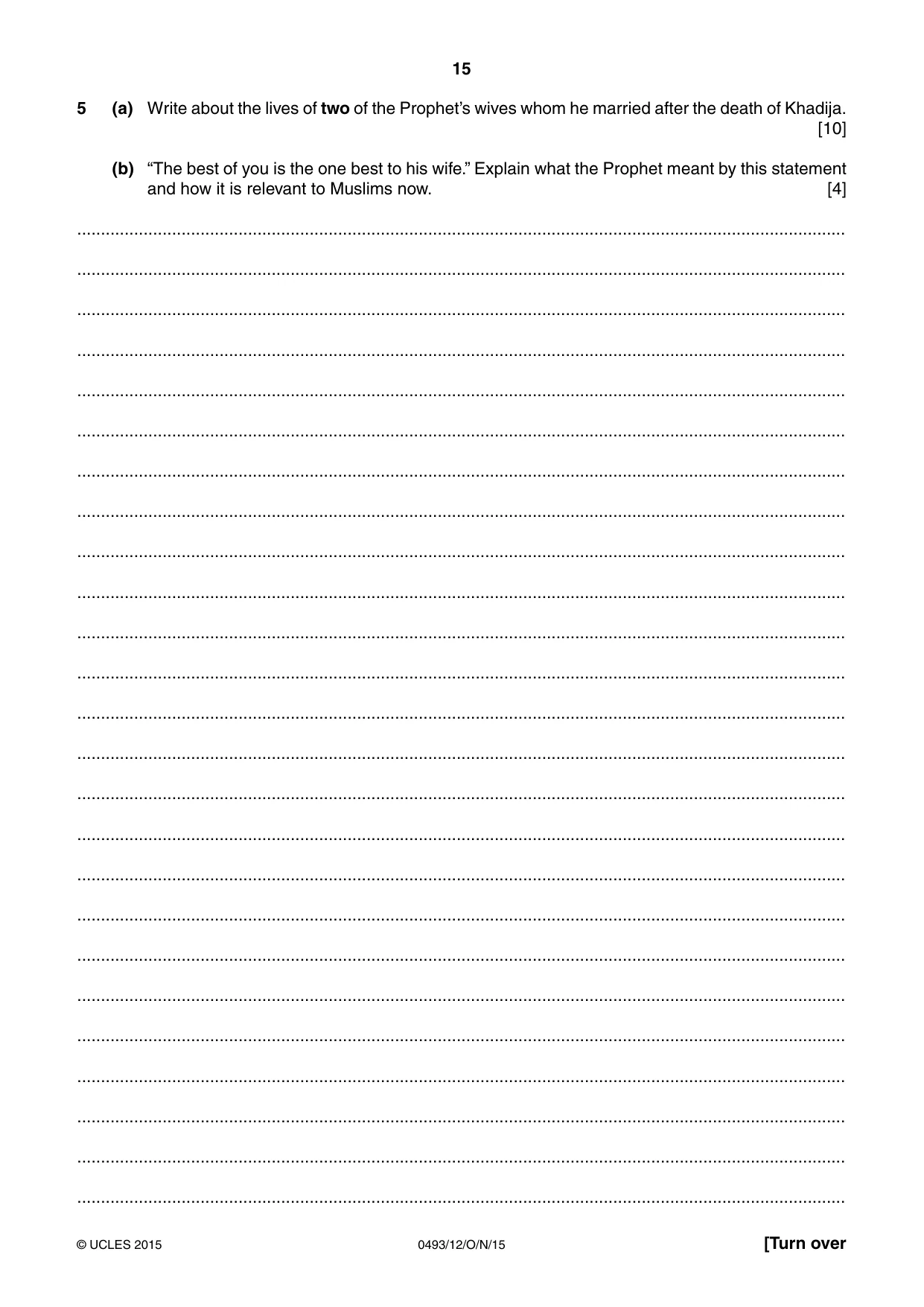 Cambridge IGCSE Islamiyat 0493 2015 Oct/Nov Paper 1 · Variant 2 question paper, page 15 of 20