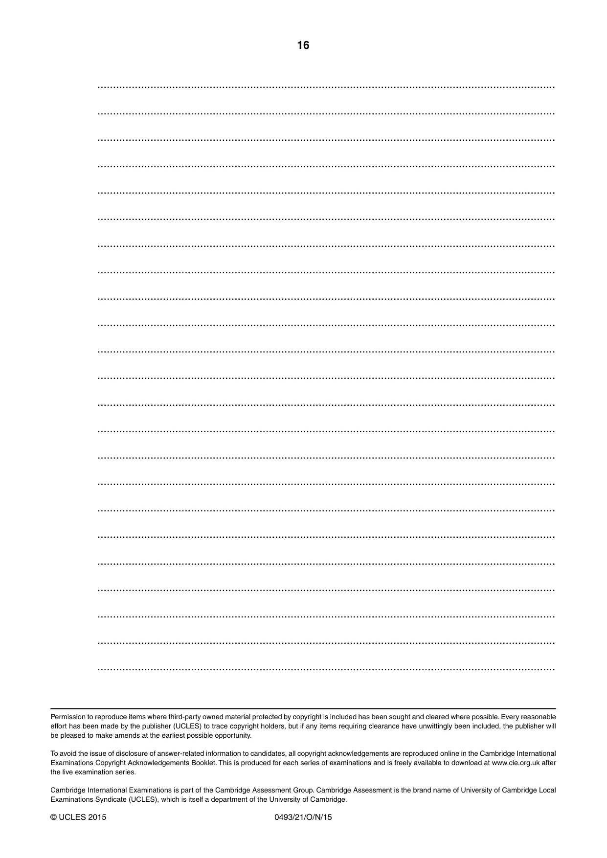 Cambridge IGCSE Islamiyat 0493 2015 Oct/Nov Paper 2 · Variant 1 question paper, page 16 of 16