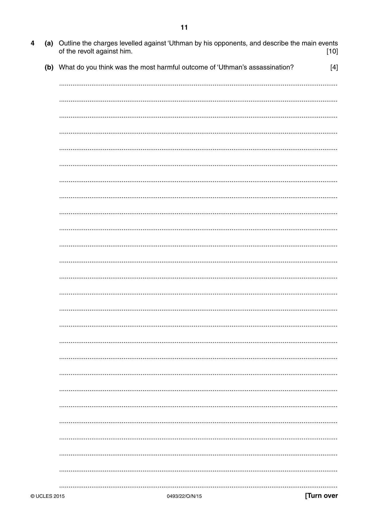 Cambridge IGCSE Islamiyat 0493 2015 Oct/Nov Paper 2 · Variant 2 question paper, page 11 of 16