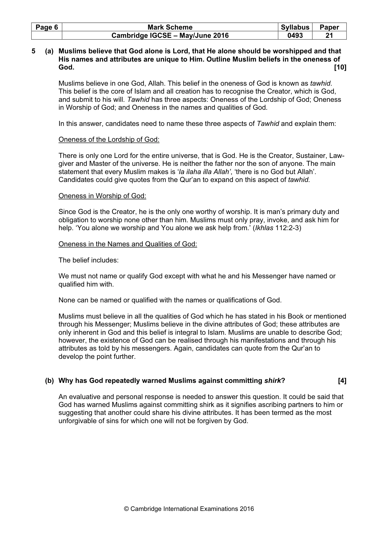 Mark scheme, page 6 of 6