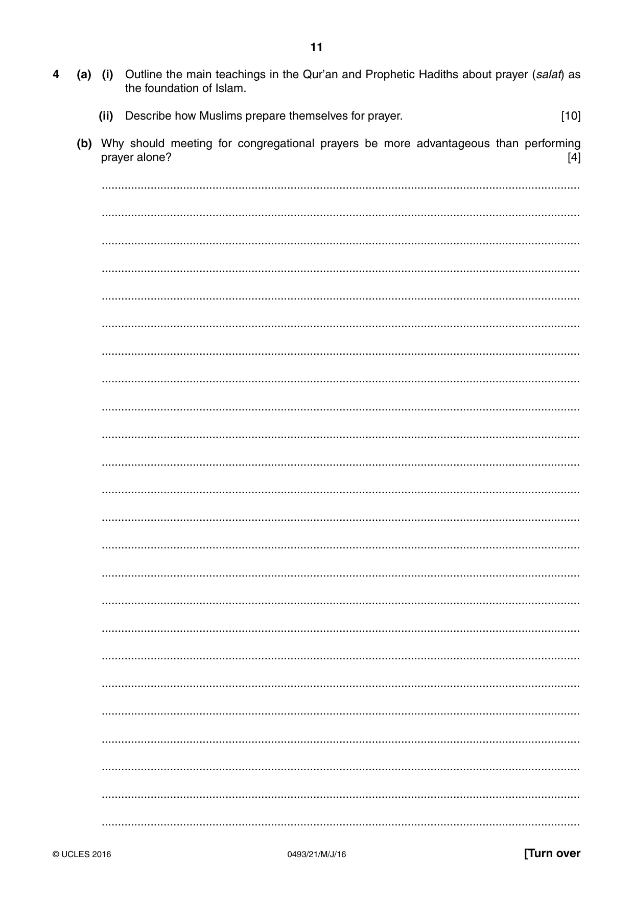Cambridge IGCSE Islamiyat 0493 2016 May/June Paper 2 · Variant 1 question paper, page 11 of 16