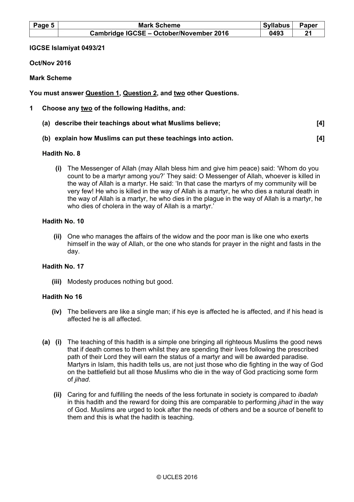 Mark scheme, page 5 of 9