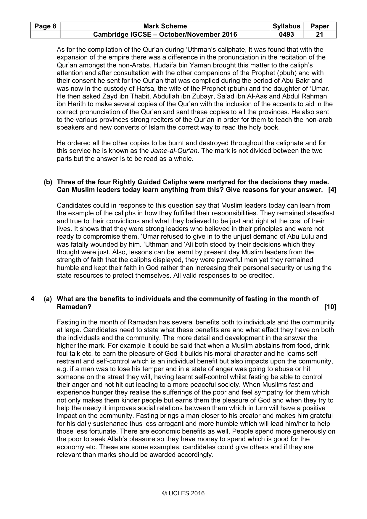 Mark scheme, page 8 of 9