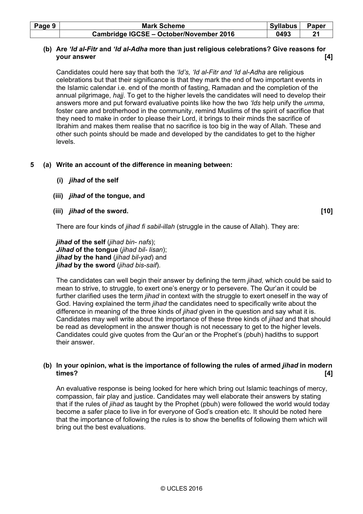 Mark scheme, page 9 of 9