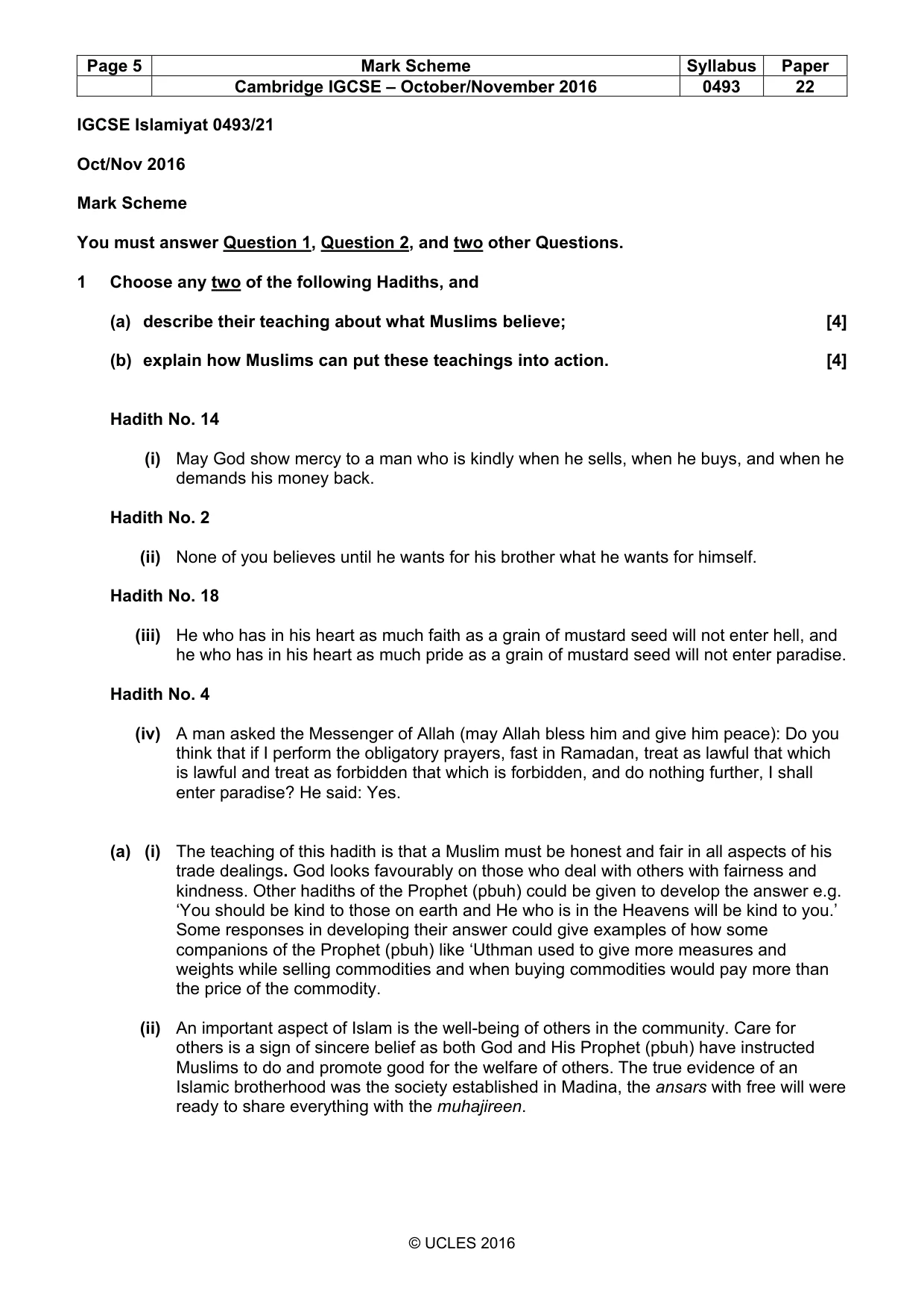 Mark scheme, page 5 of 9