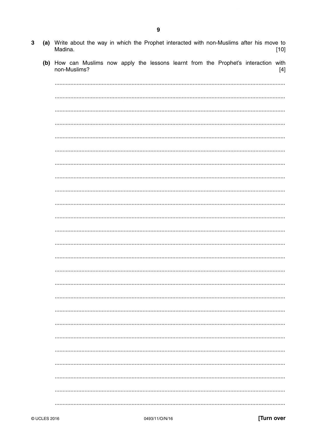 Cambridge IGCSE Islamiyat 0493 2016 Oct/Nov Paper 1 · Variant 1 question paper, page 9 of 20