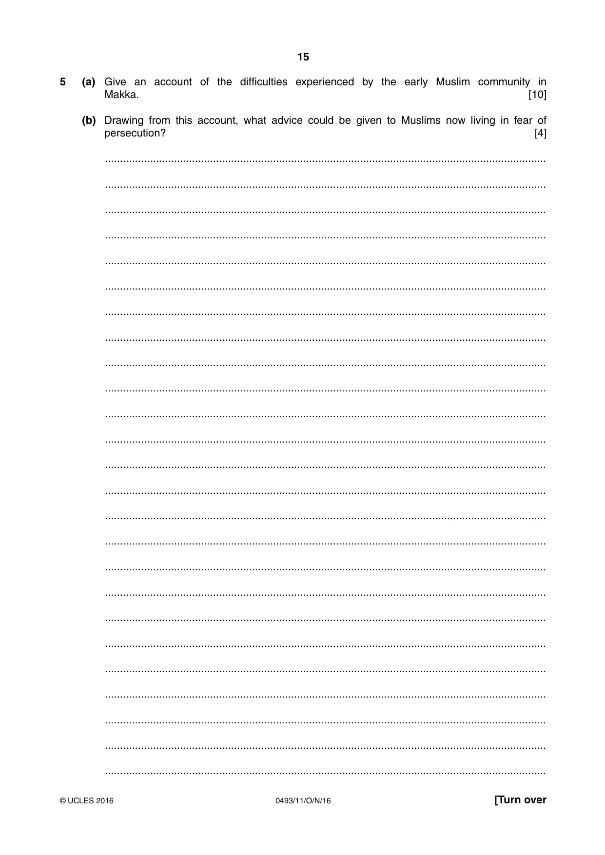 Cambridge IGCSE Islamiyat 0493 2016 Oct/Nov Paper 1 · Variant 1 question paper, page 15 of 20