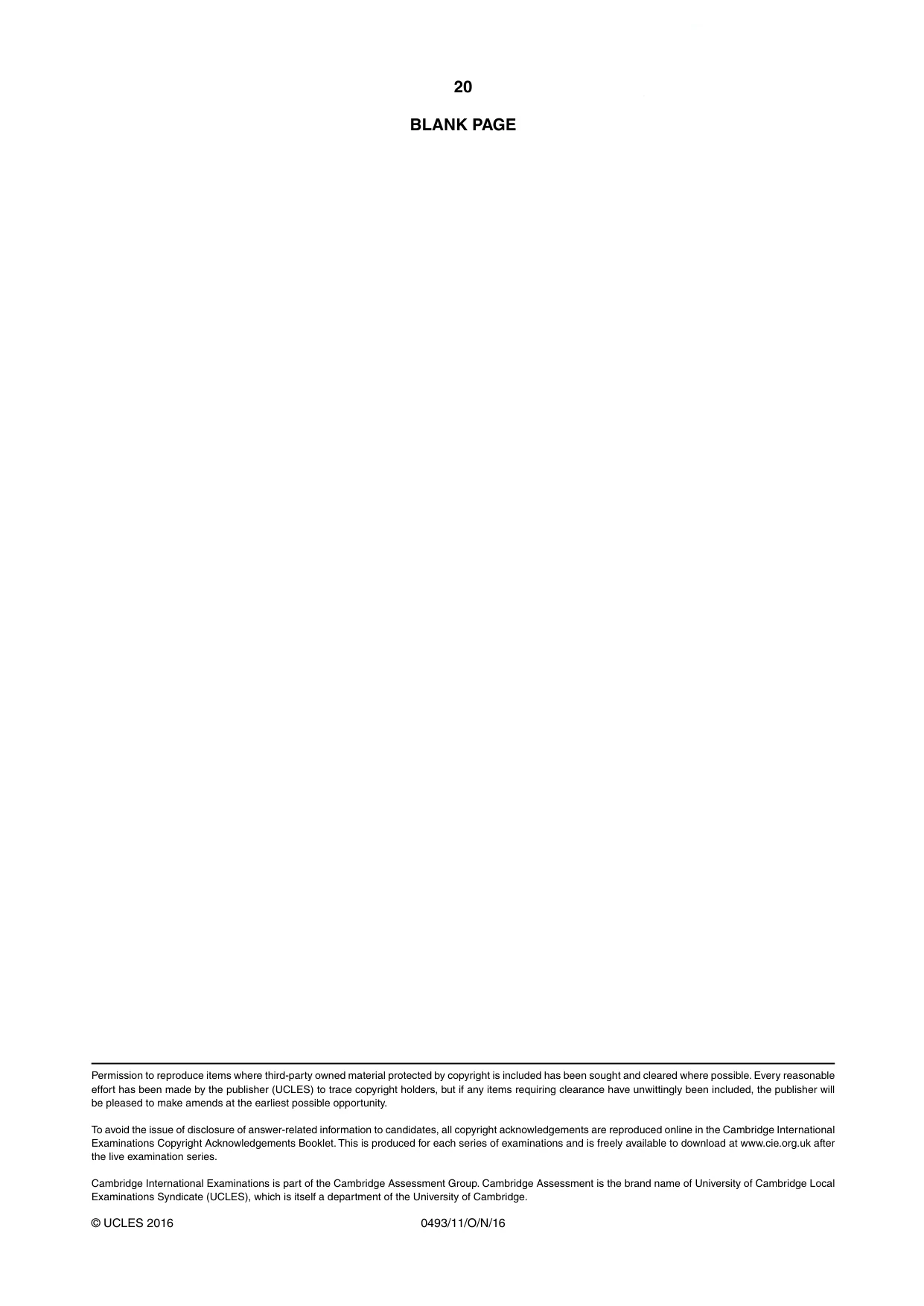 Cambridge IGCSE Islamiyat 0493 2016 Oct/Nov Paper 1 · Variant 1 question paper, page 20 of 20