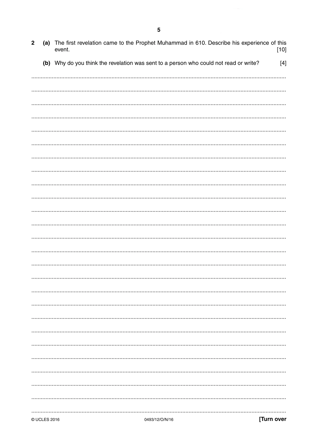 Cambridge IGCSE Islamiyat 0493 2016 Oct/Nov Paper 1 · Variant 2 question paper, page 5 of 16