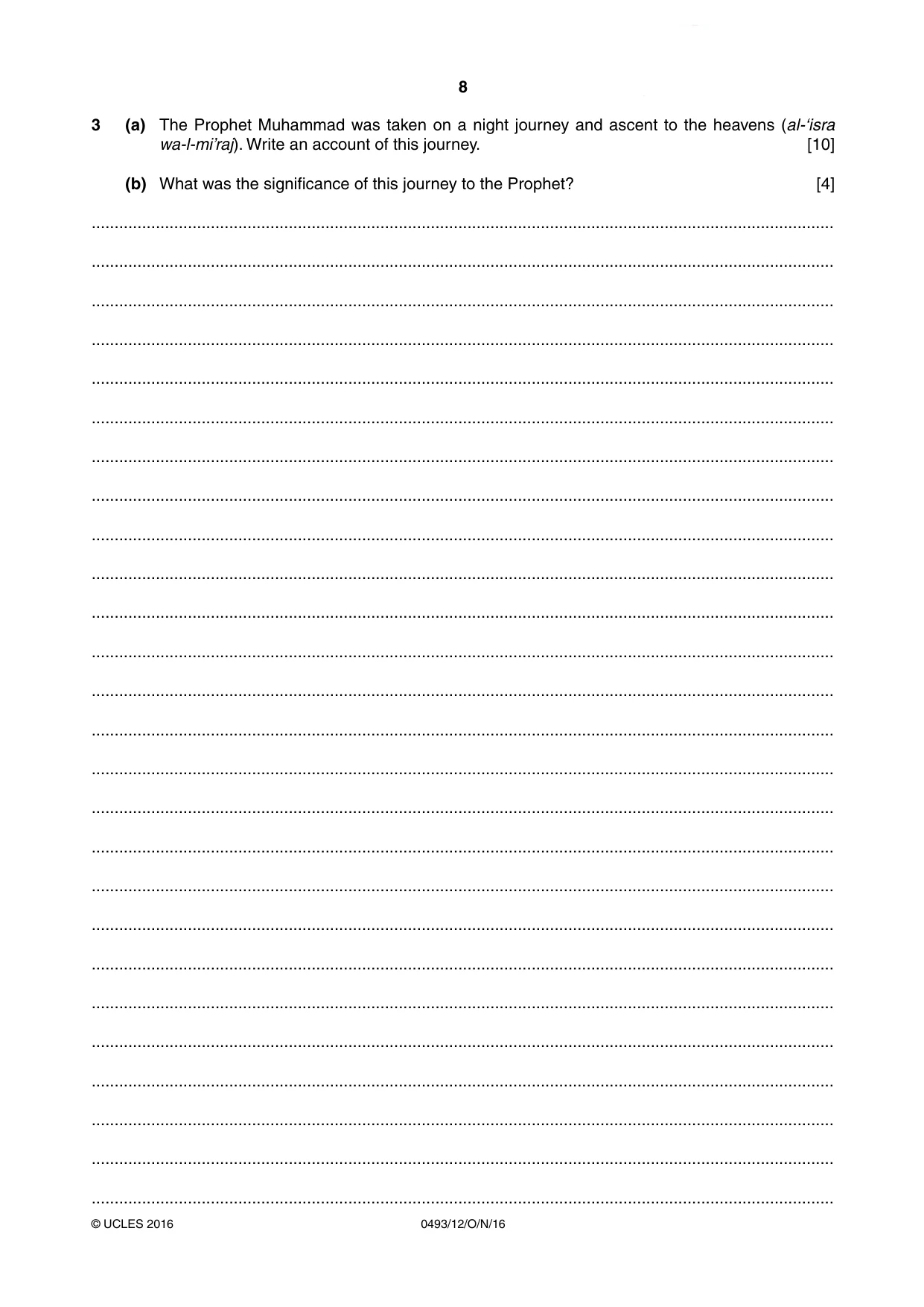 Cambridge IGCSE Islamiyat 0493 2016 Oct/Nov Paper 1 · Variant 2 question paper, page 8 of 16