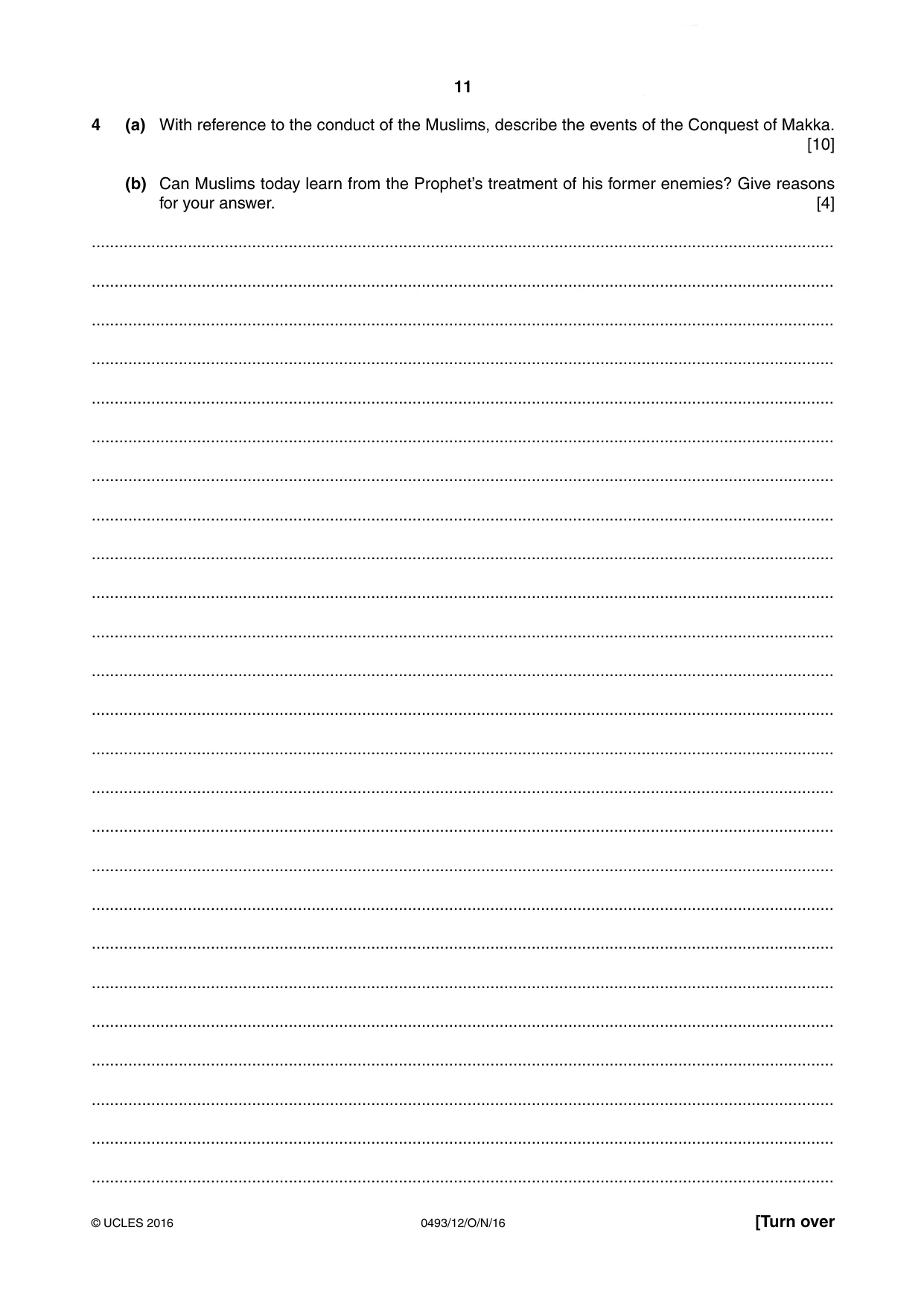 Cambridge IGCSE Islamiyat 0493 2016 Oct/Nov Paper 1 · Variant 2 question paper, page 11 of 16