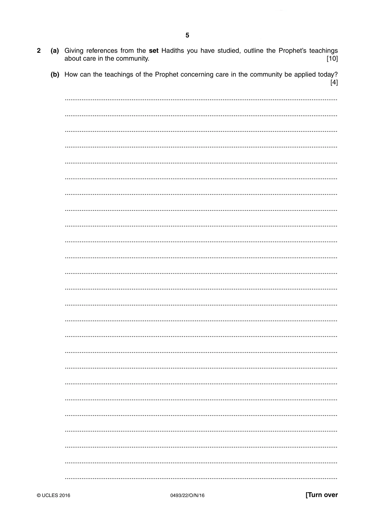 Cambridge IGCSE Islamiyat 0493 2016 Oct/Nov Paper 2 · Variant 2 question paper, page 5 of 16