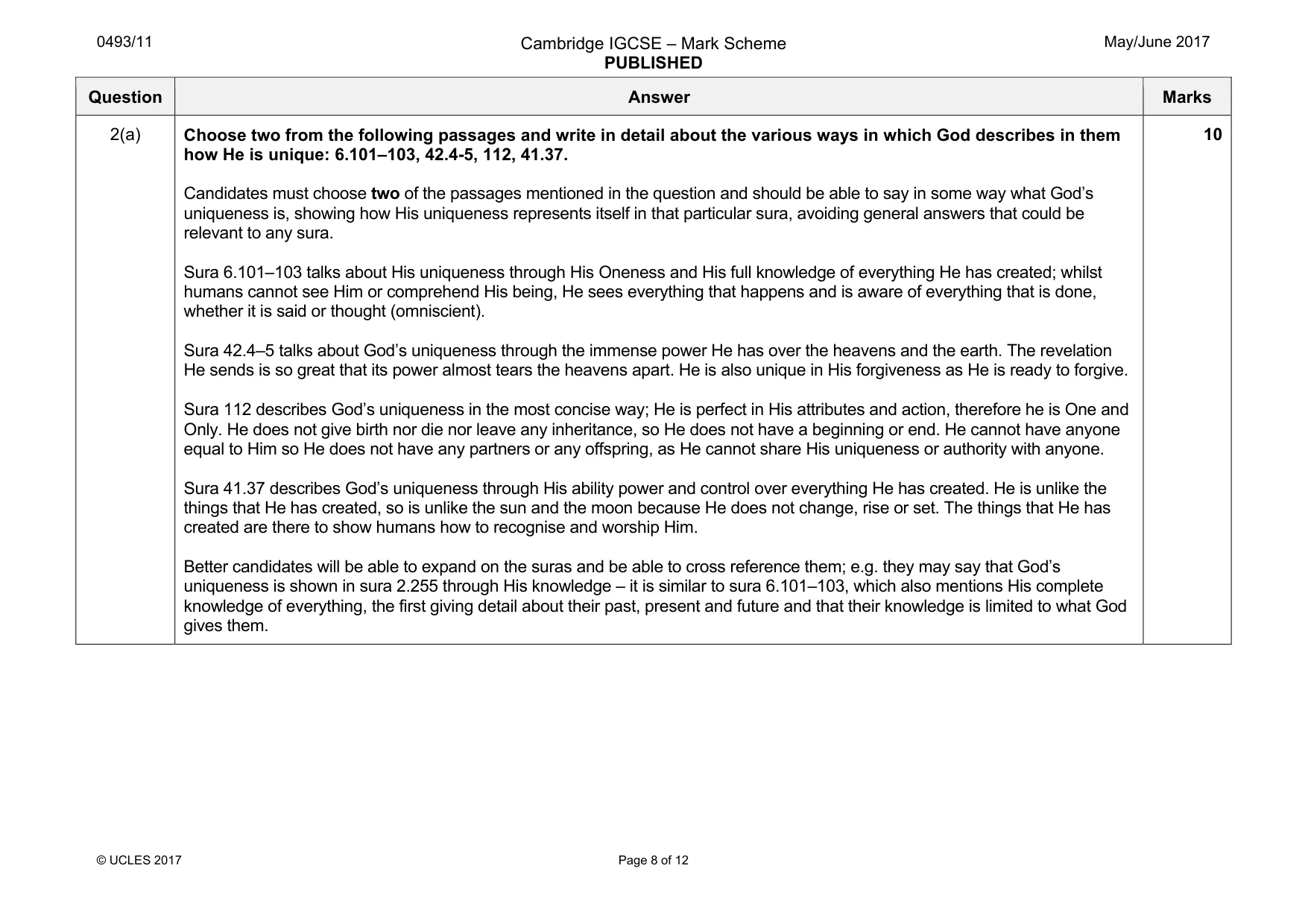 Mark scheme, page 8 of 12