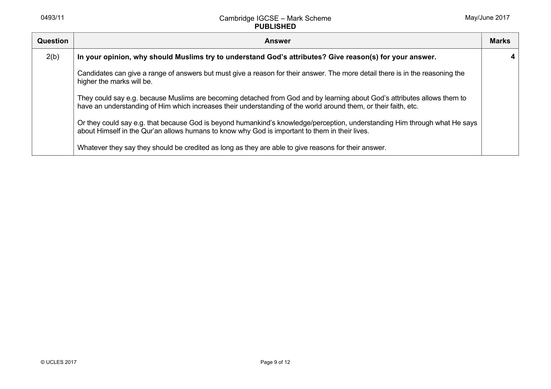 Mark scheme, page 9 of 12