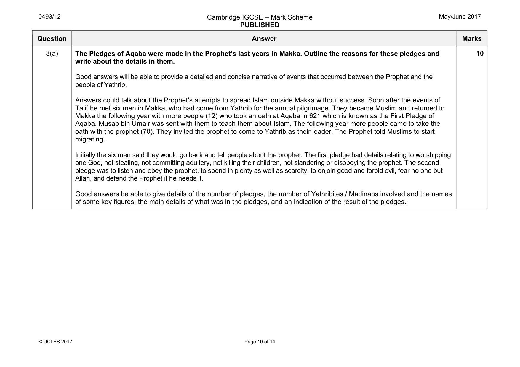 Mark scheme, page 10 of 14