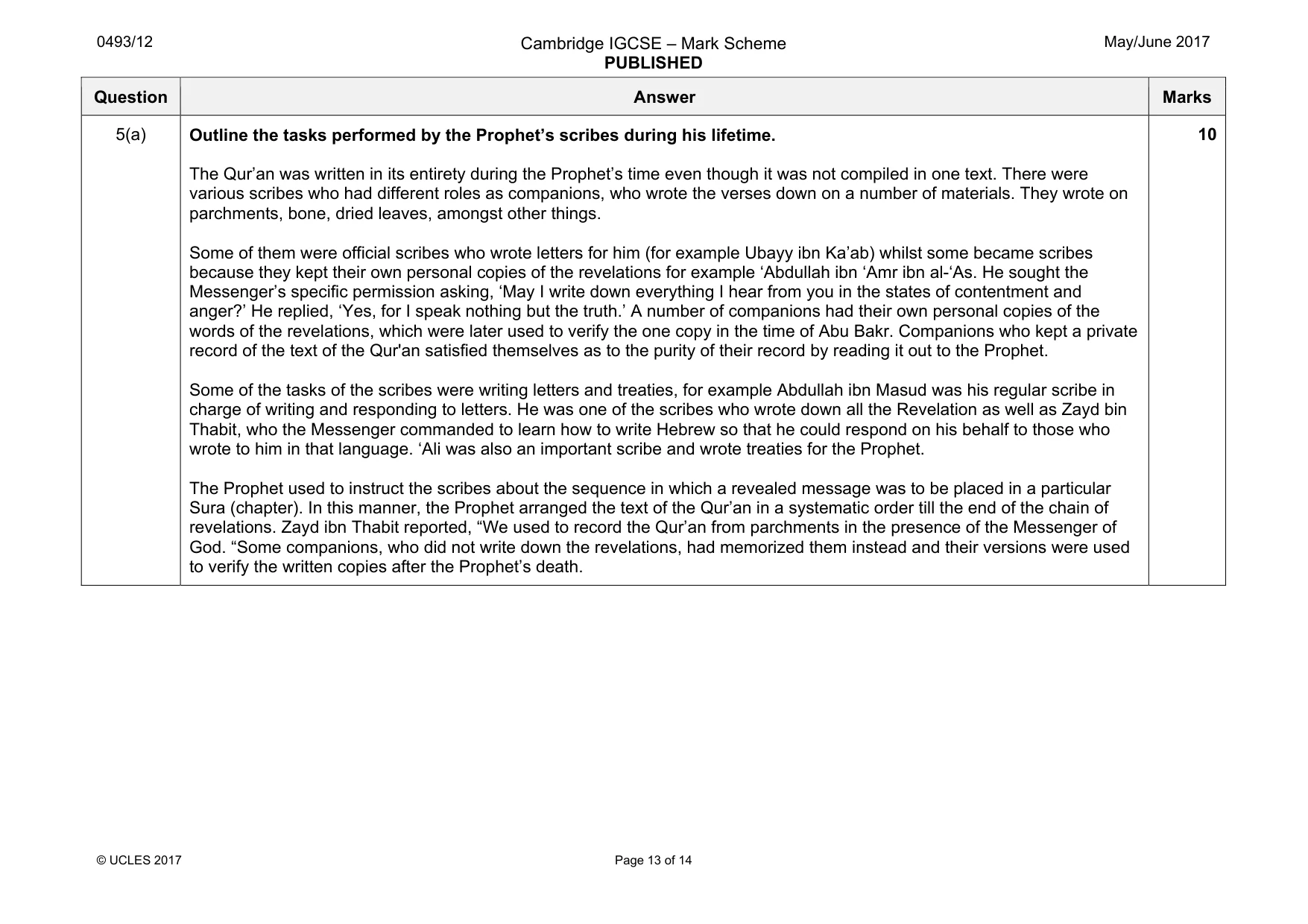 Mark scheme, page 13 of 14