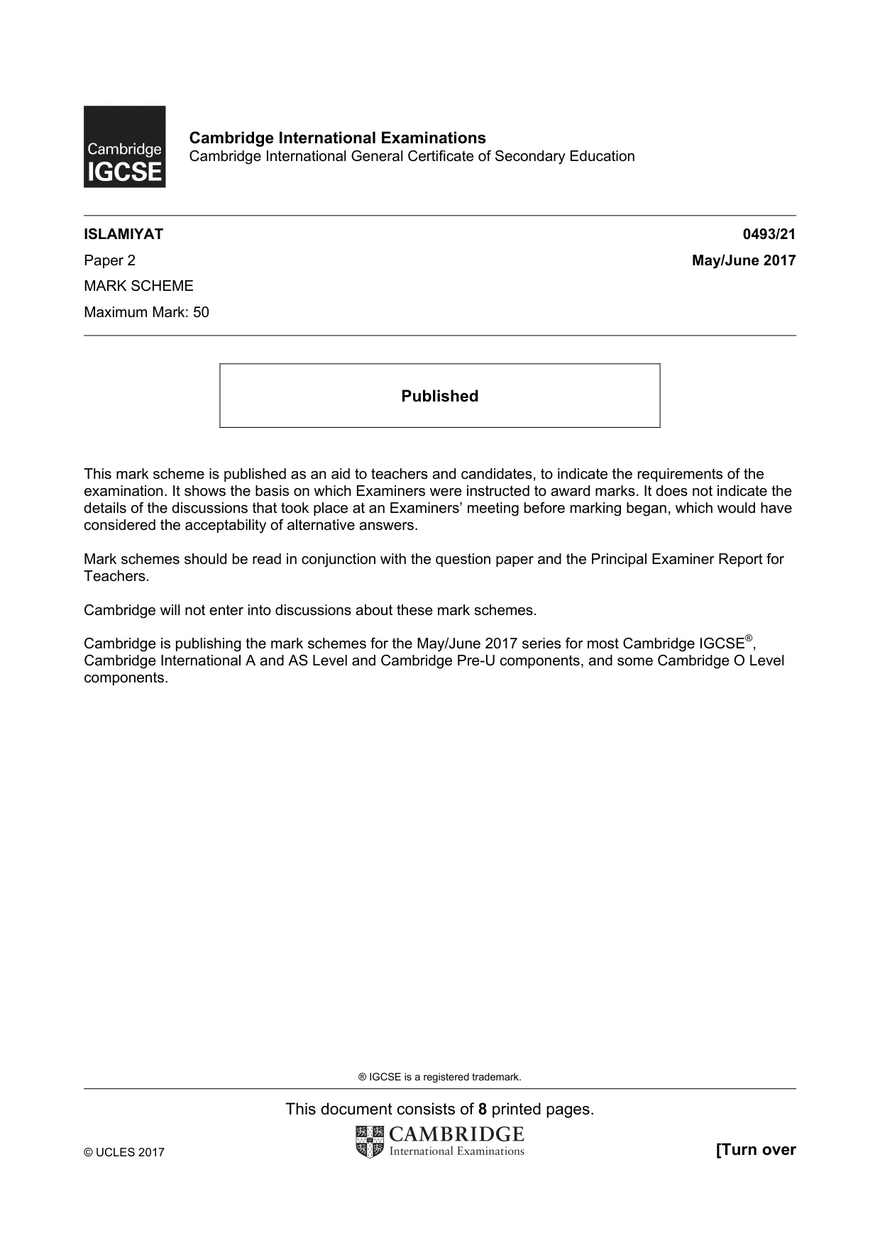 Mark scheme, page 1 of 8