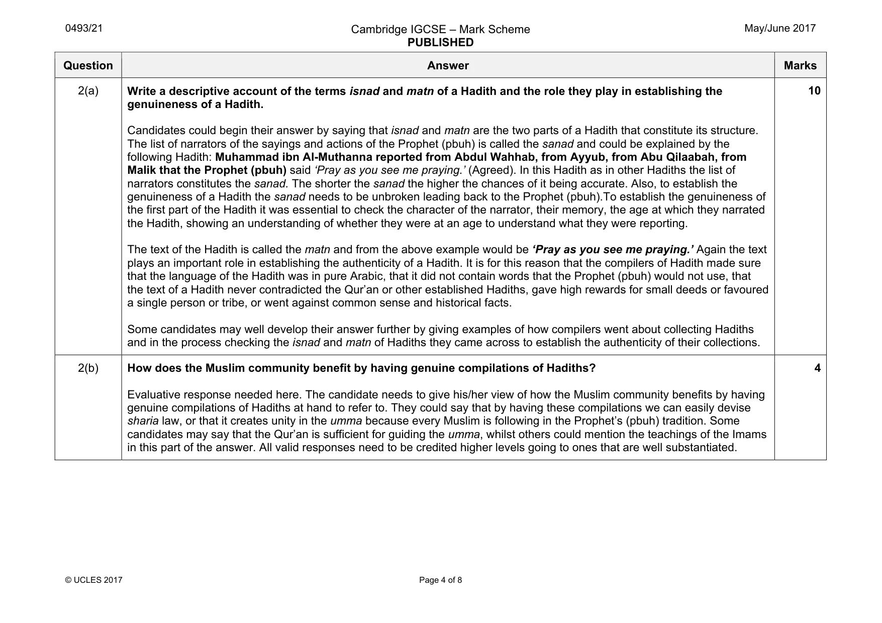 Mark scheme, page 4 of 8