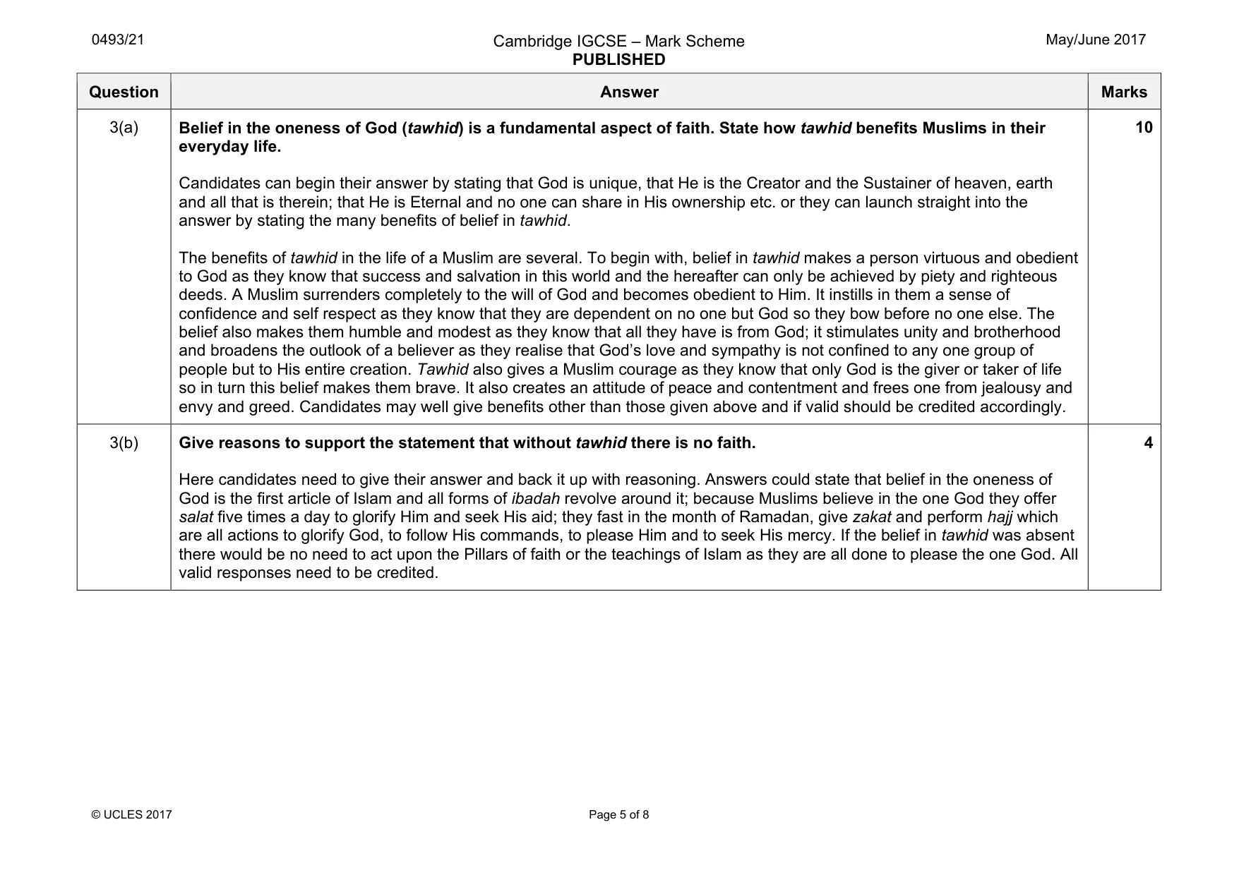 Mark scheme, page 5 of 8