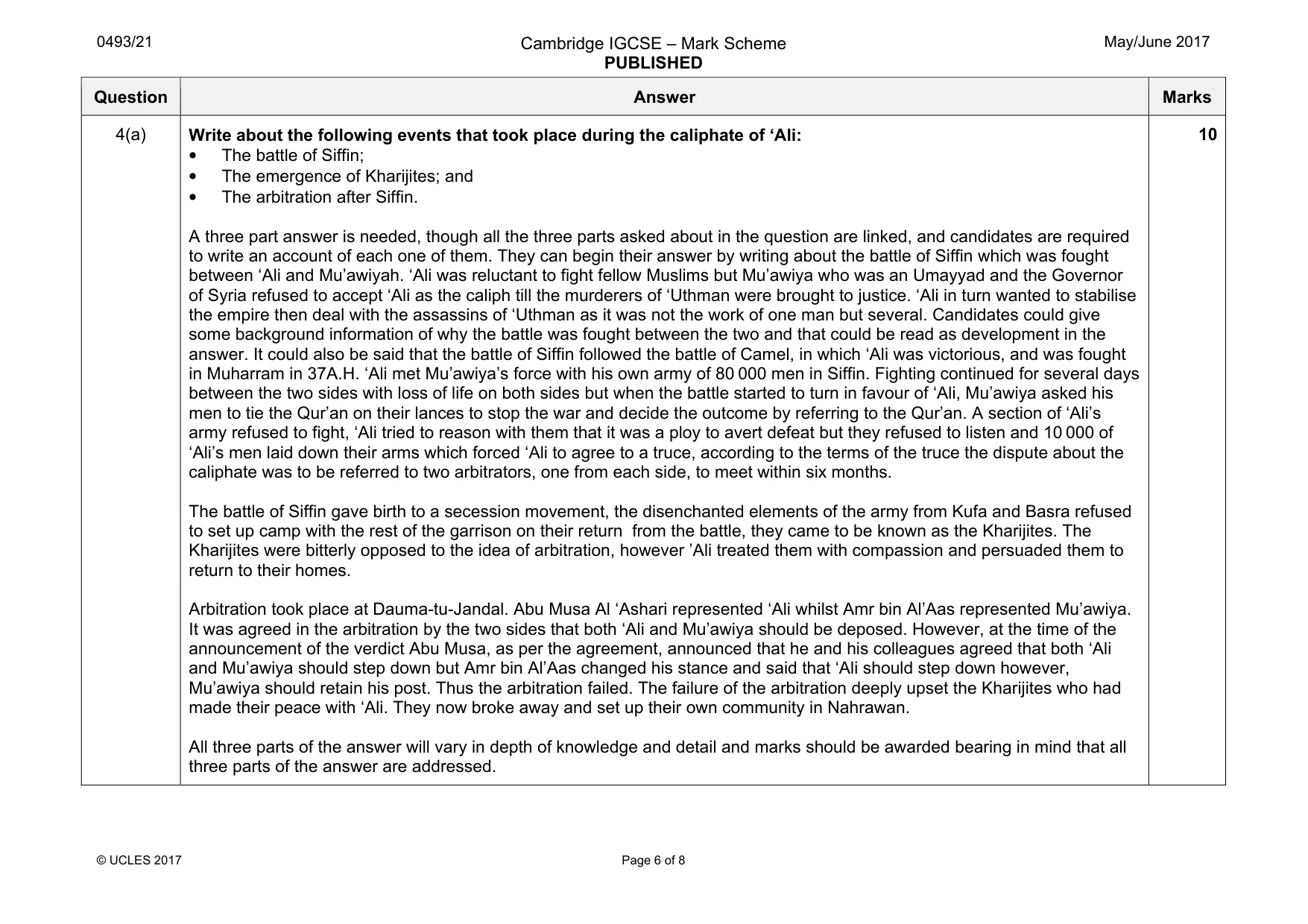 Mark scheme, page 6 of 8