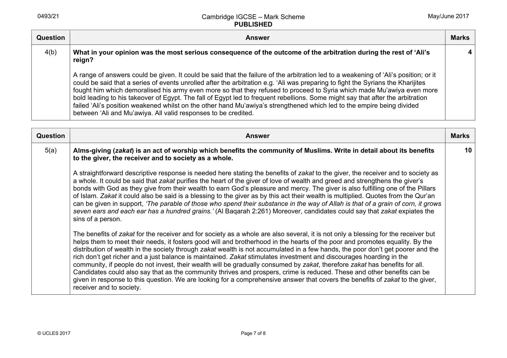 Mark scheme, page 7 of 8