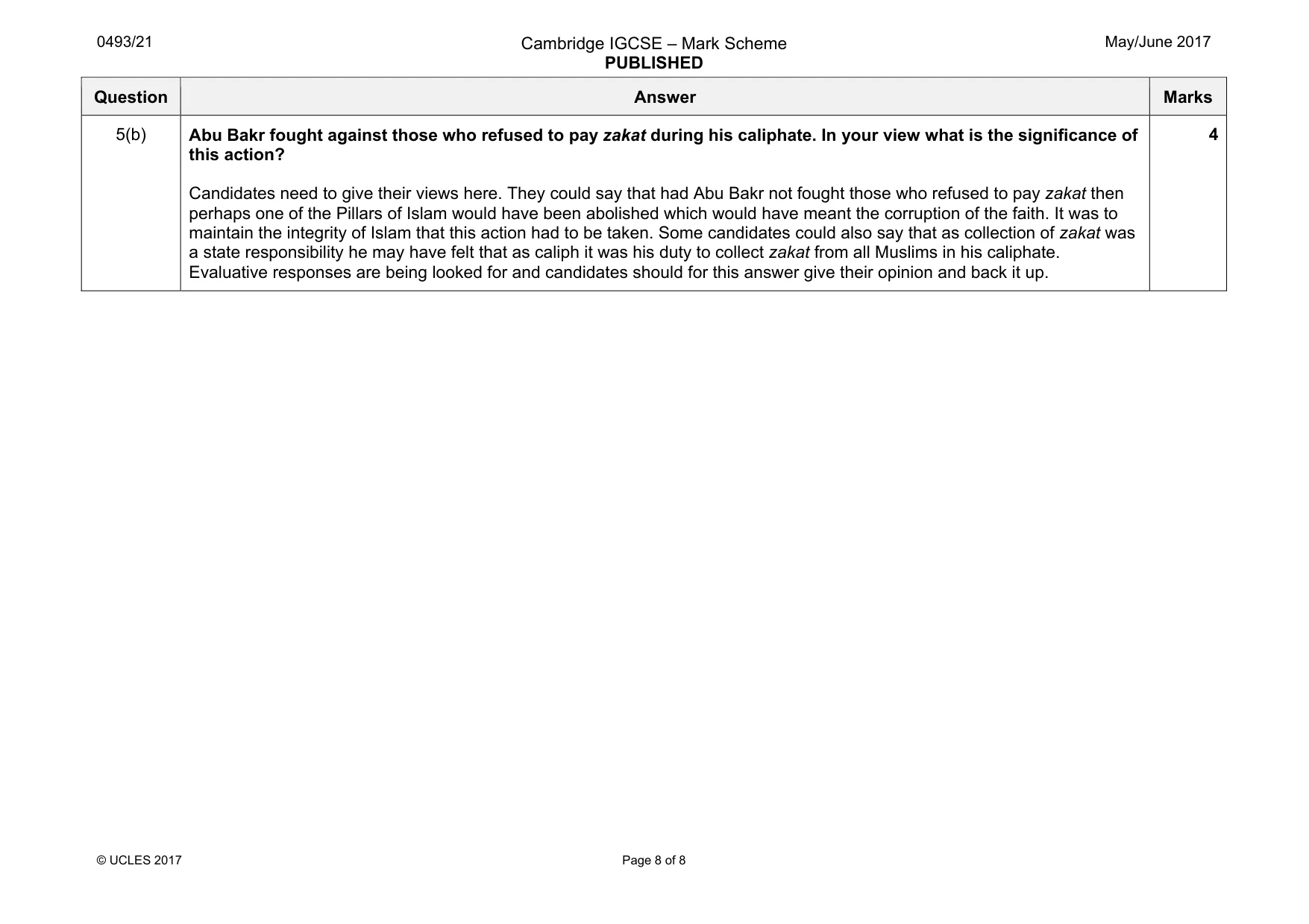 Mark scheme, page 8 of 8